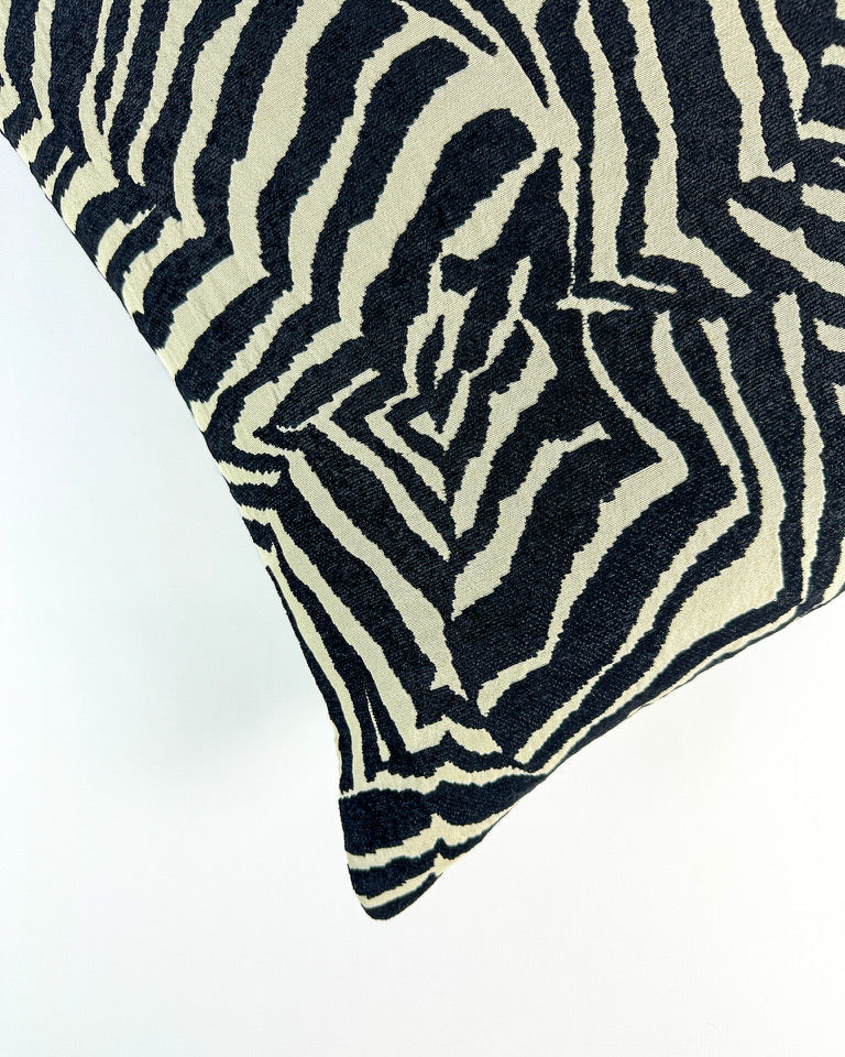 Black and white zebra leaf pillow cover with animal print design