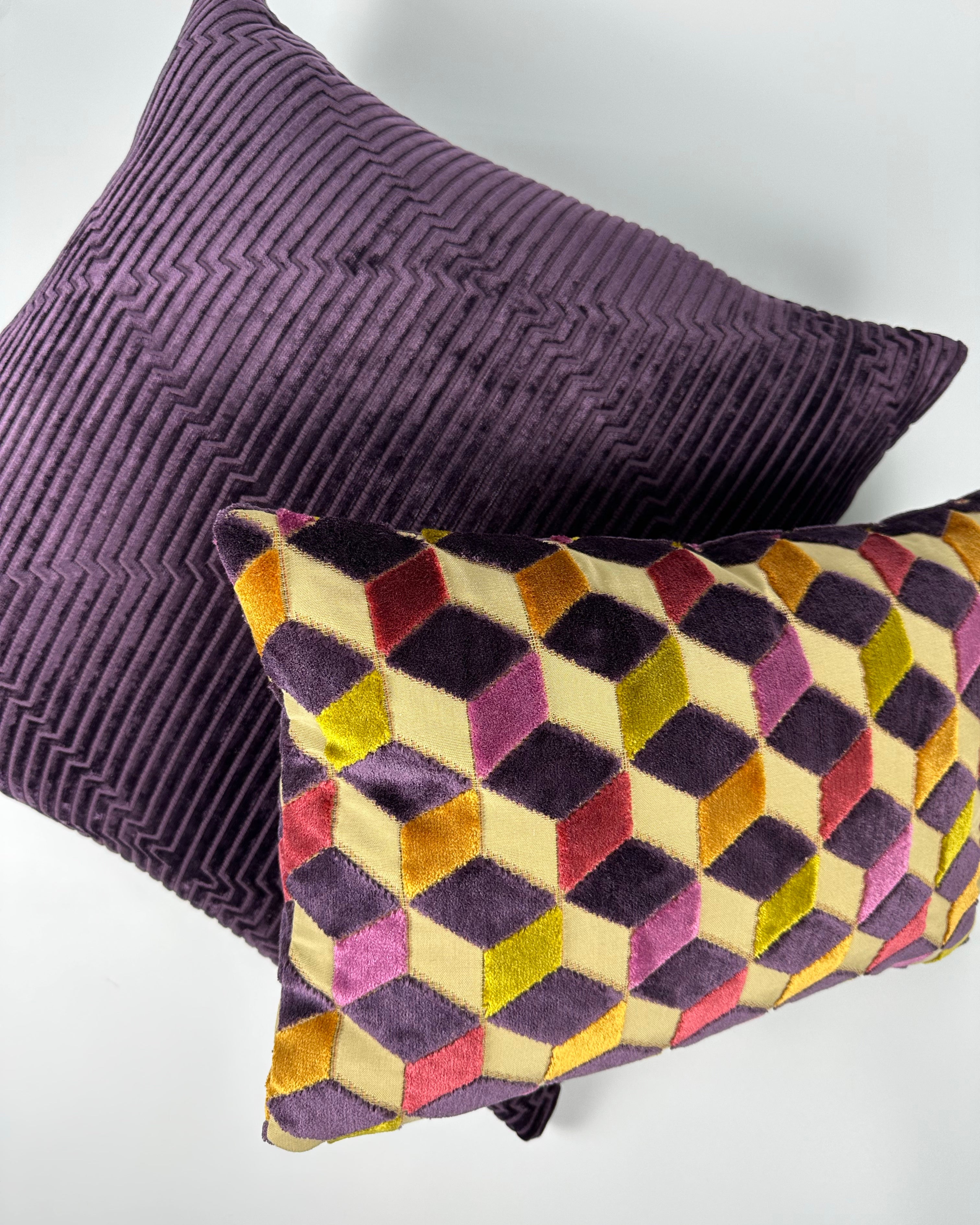 Purple steps velvet with multicolor purple accent pillow