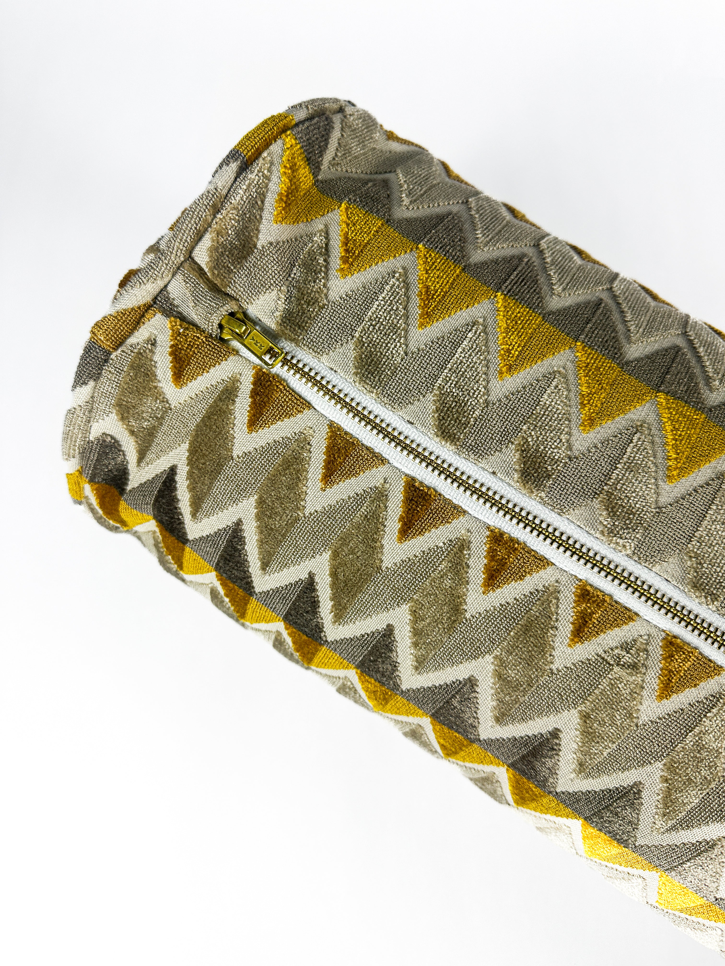 Greige and Mustard Chevron Bolster Cover Love, Ravin Collection
