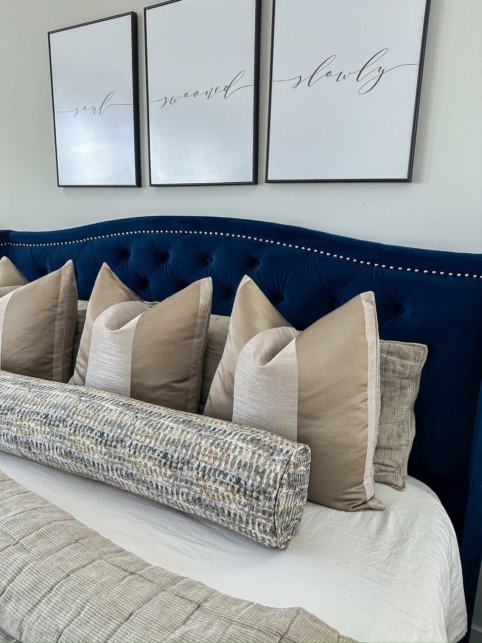 Grey and Gold Textured Print Bolster Cover Love, Ravin Collection