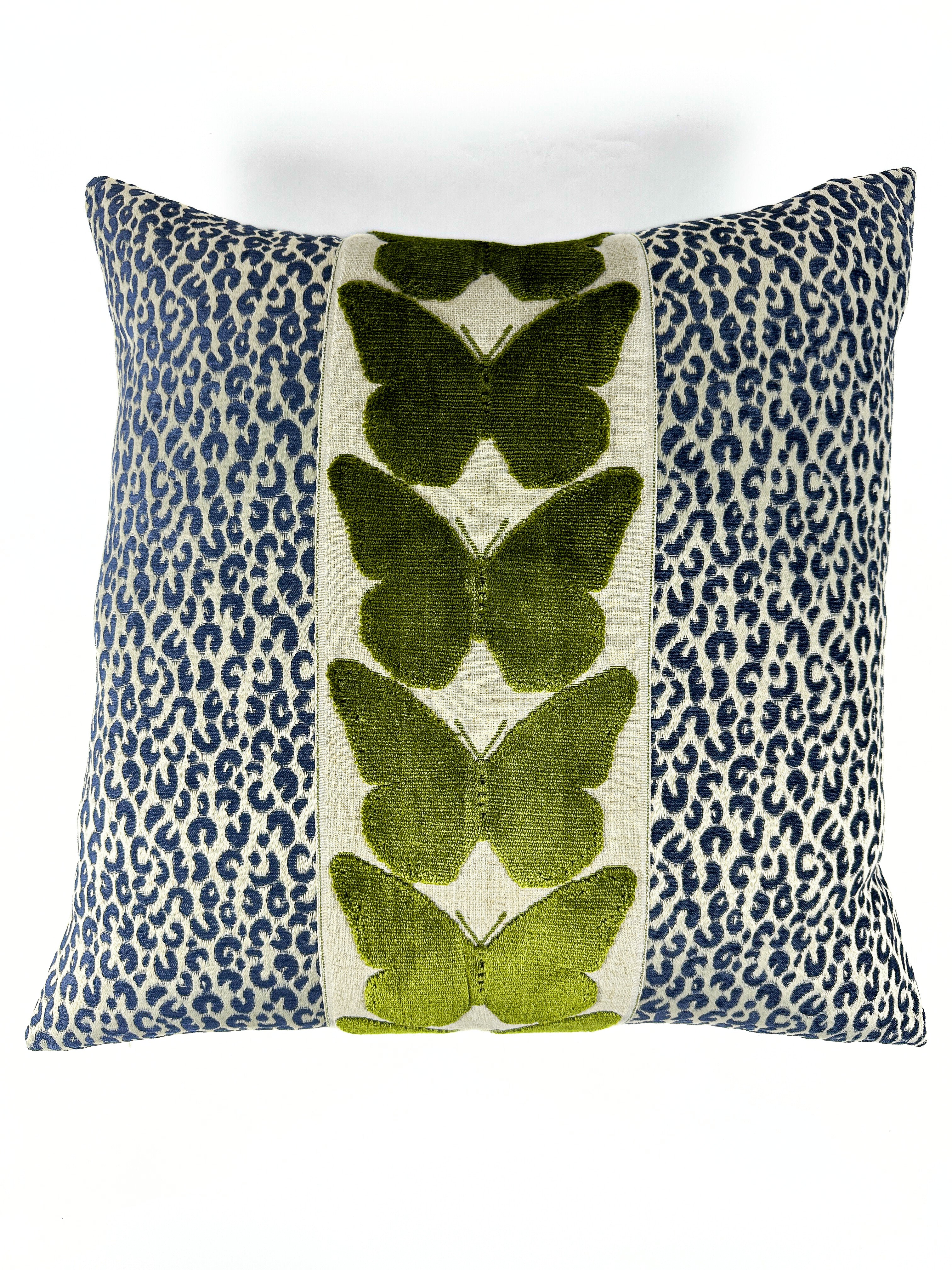 Navy Leopard and Olive Butterfly Pillow Cover Love, Ravin Collection