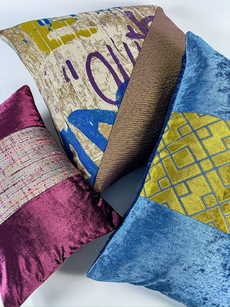 Goldenrod and Egyptian Blue Pillow Cover Love, Ravin Collection