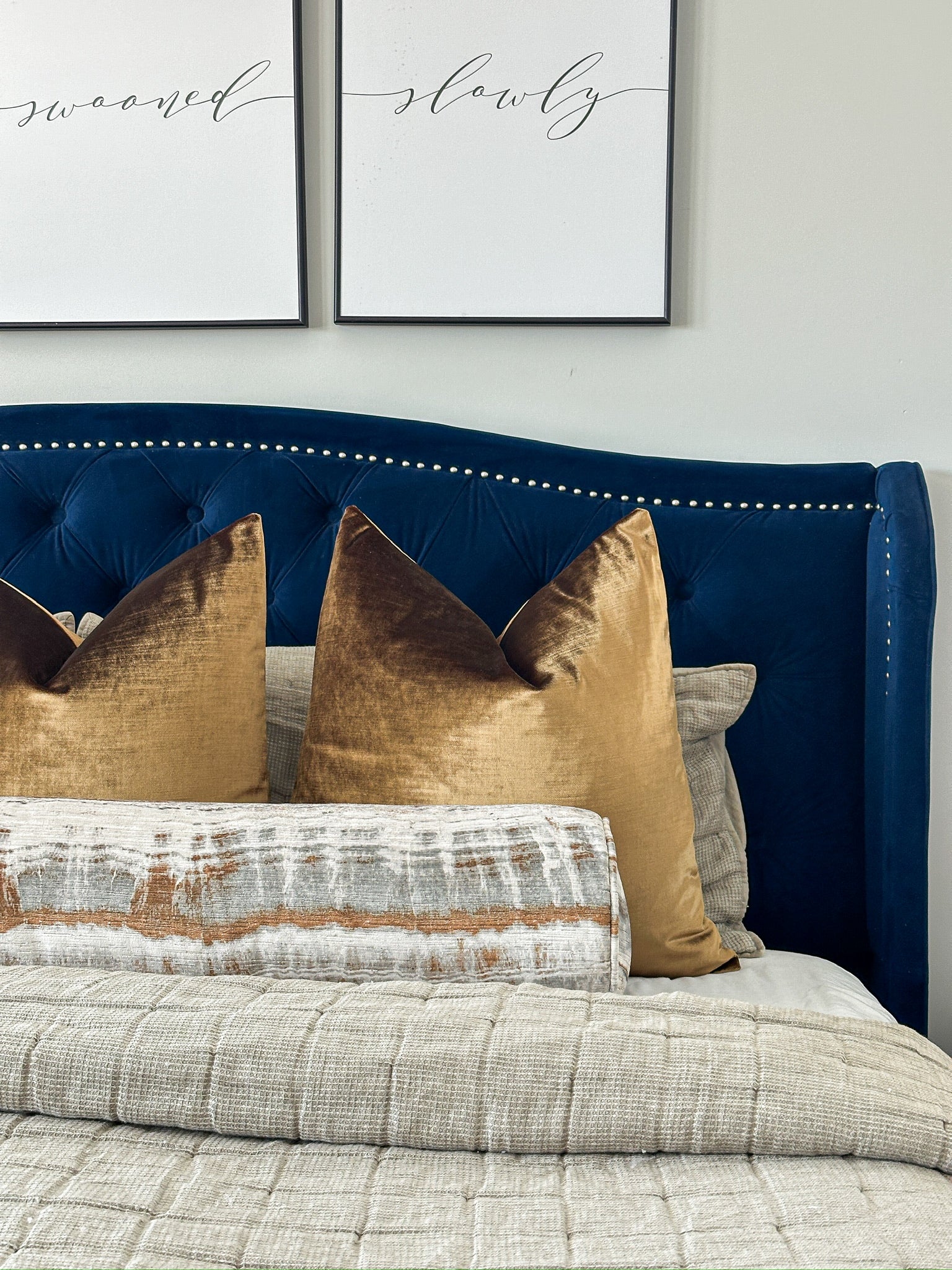 Grey and Gold Layered Rock Bolster Cover Love, Ravin Collection