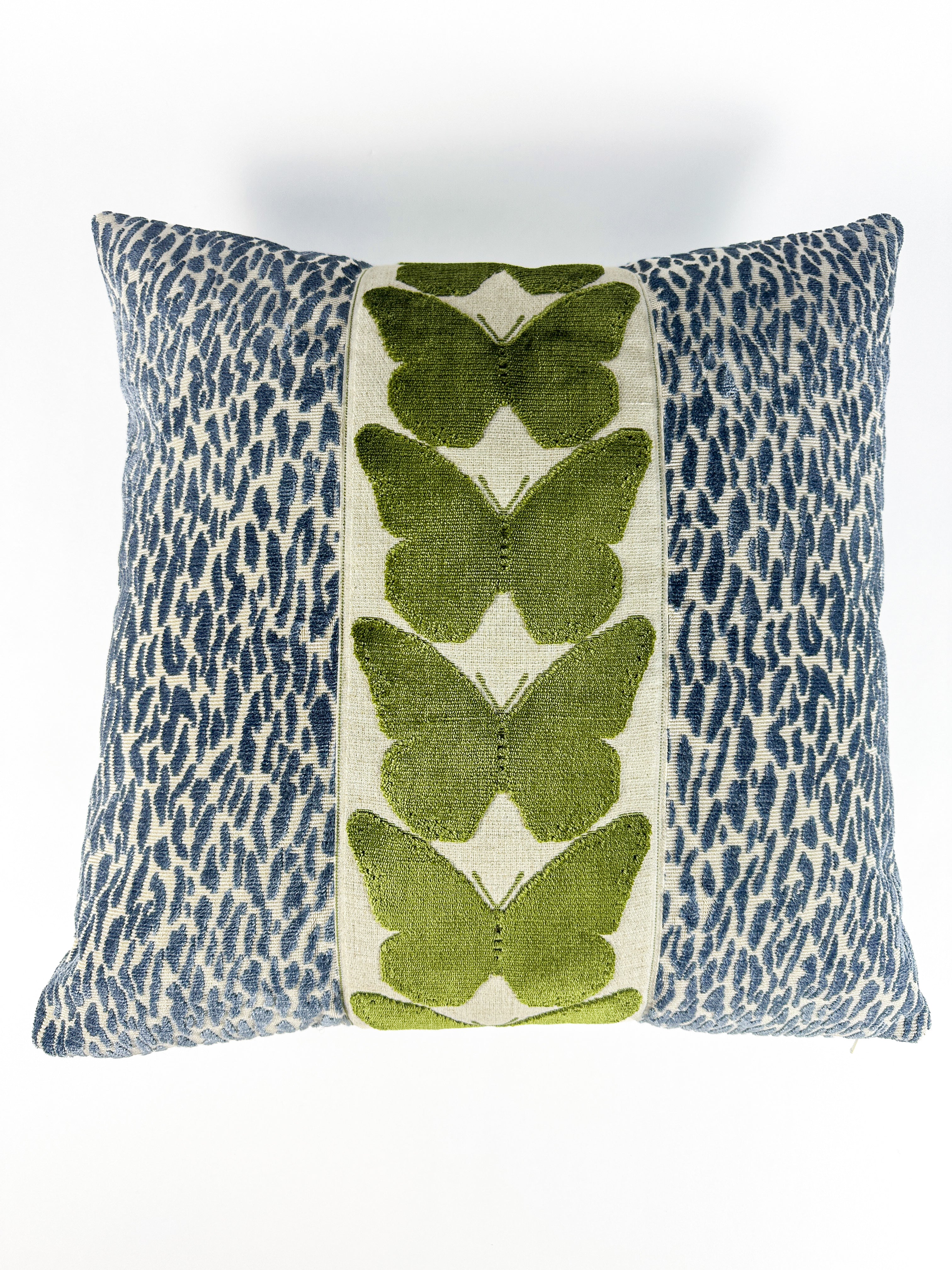 Denim Leopard and Olive Butterfly Pillow Cover Love, Ravin Collection
