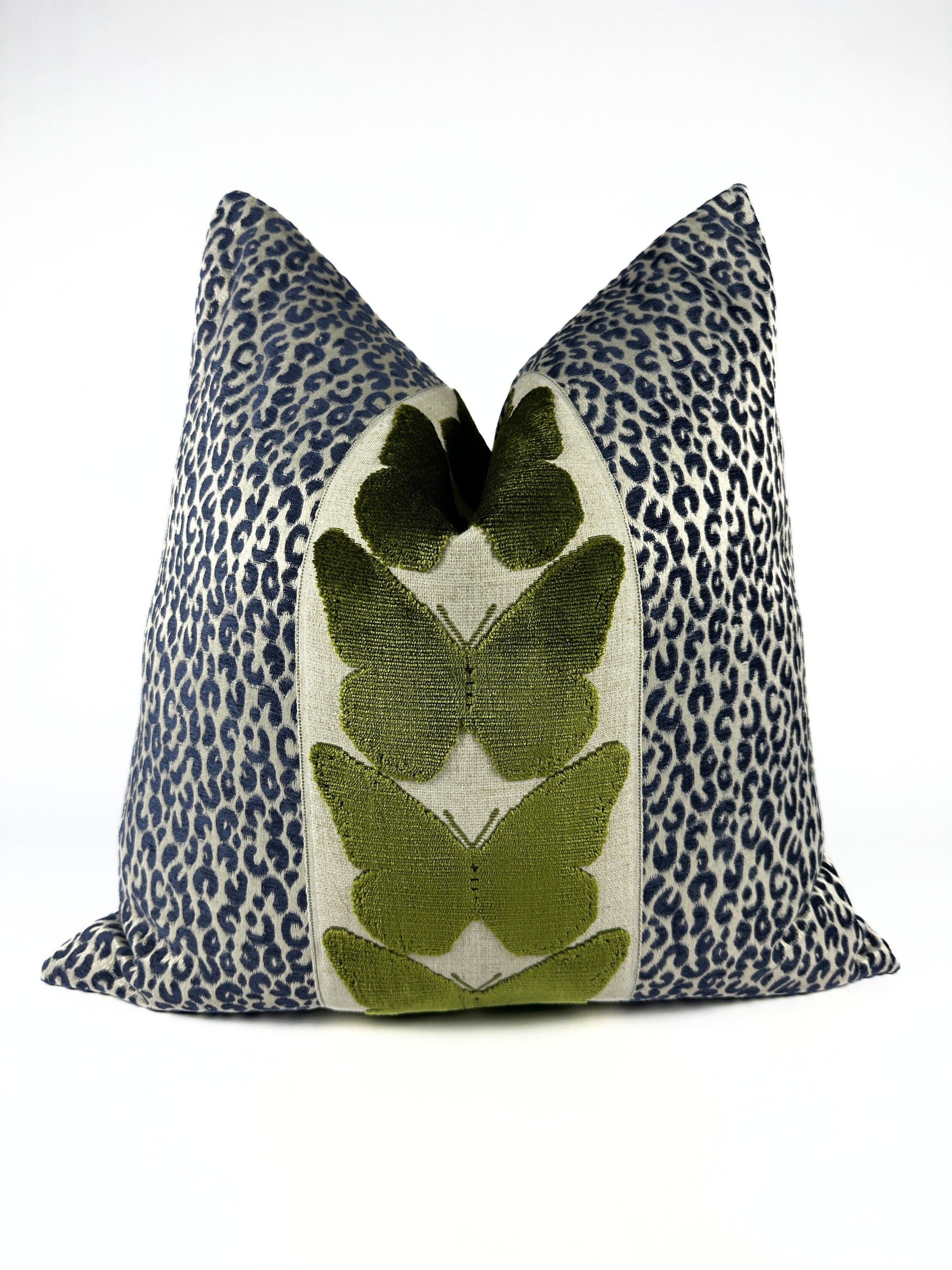 Navy Leopard and Olive Butterfly Pillow Cover Love, Ravin Collection