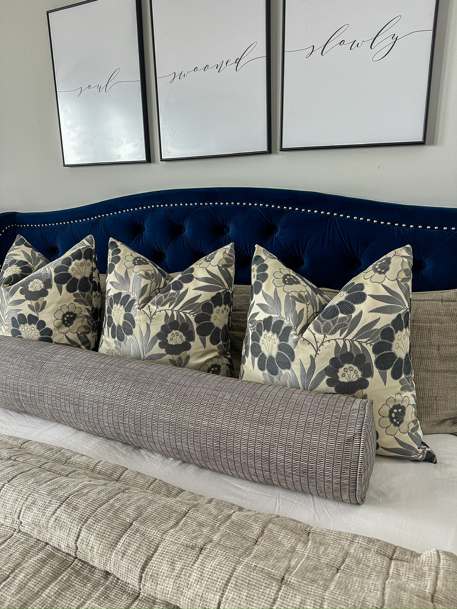 Grey and Bronze Ladder Bolster Cover Love, Ravin Collection