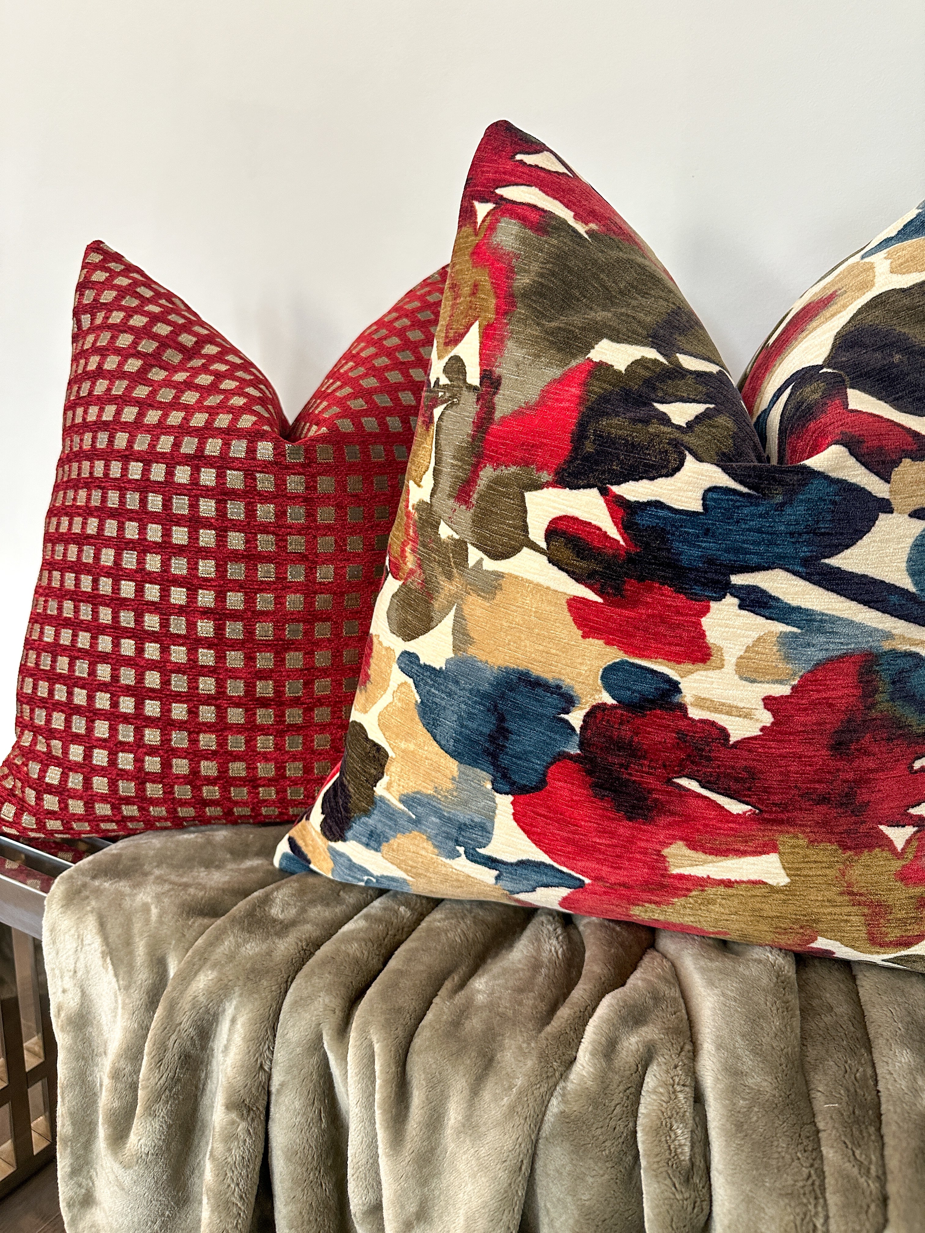 Brick Red and Gold Lattice Pillow Cover simple Love, Ravin Collection