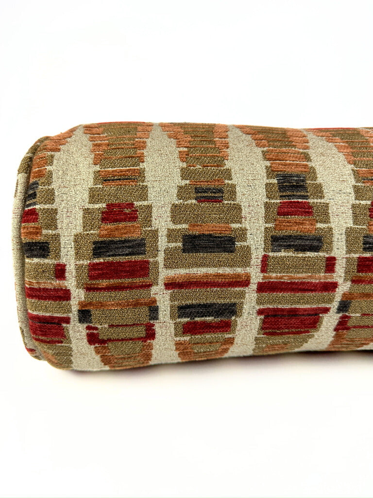 Red and Tan Stack Em Bolster Cover Love, Ravin Collection