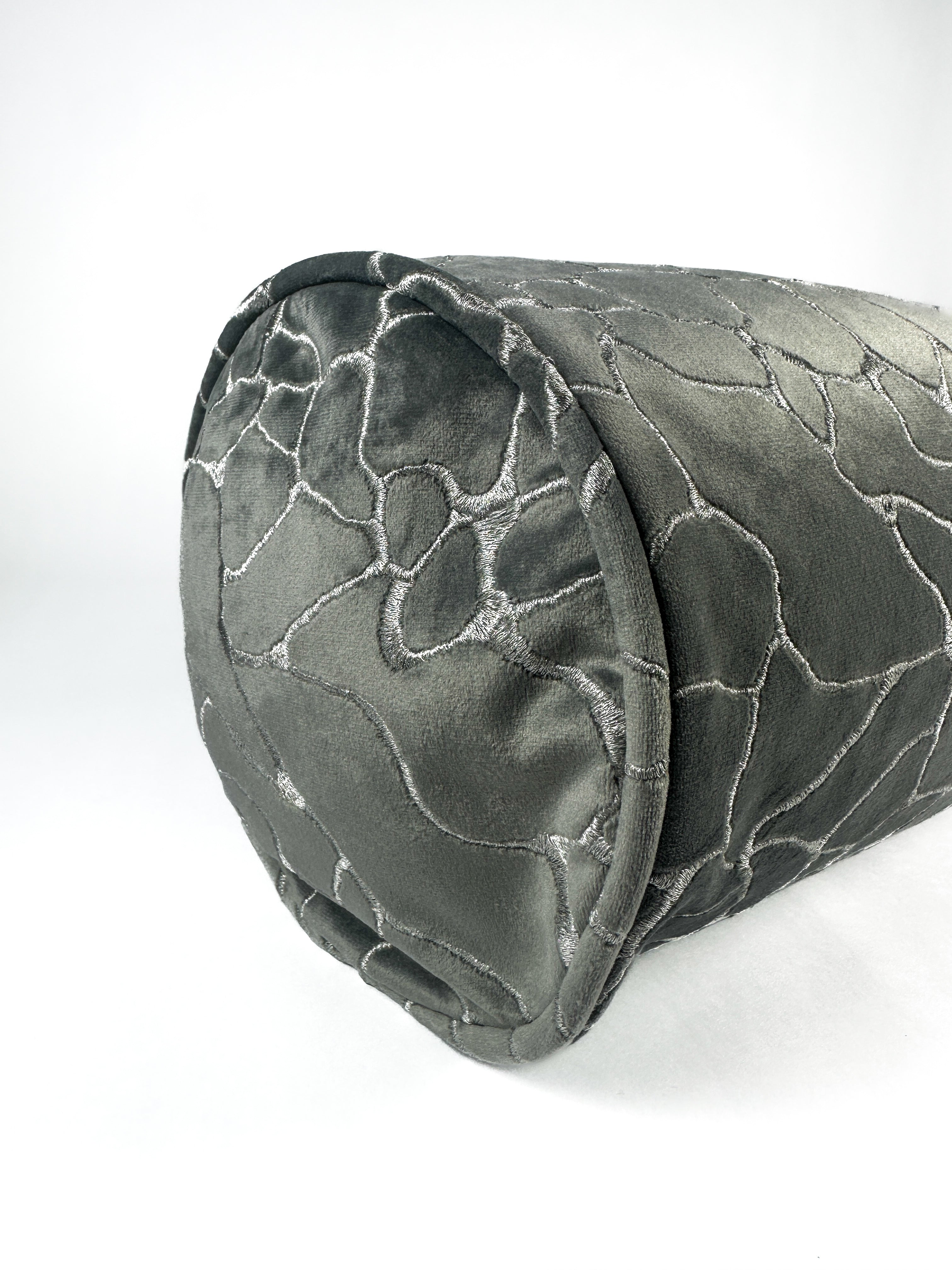 Grey Shatter Velvet Bolster Cover Love, Ravin Collection