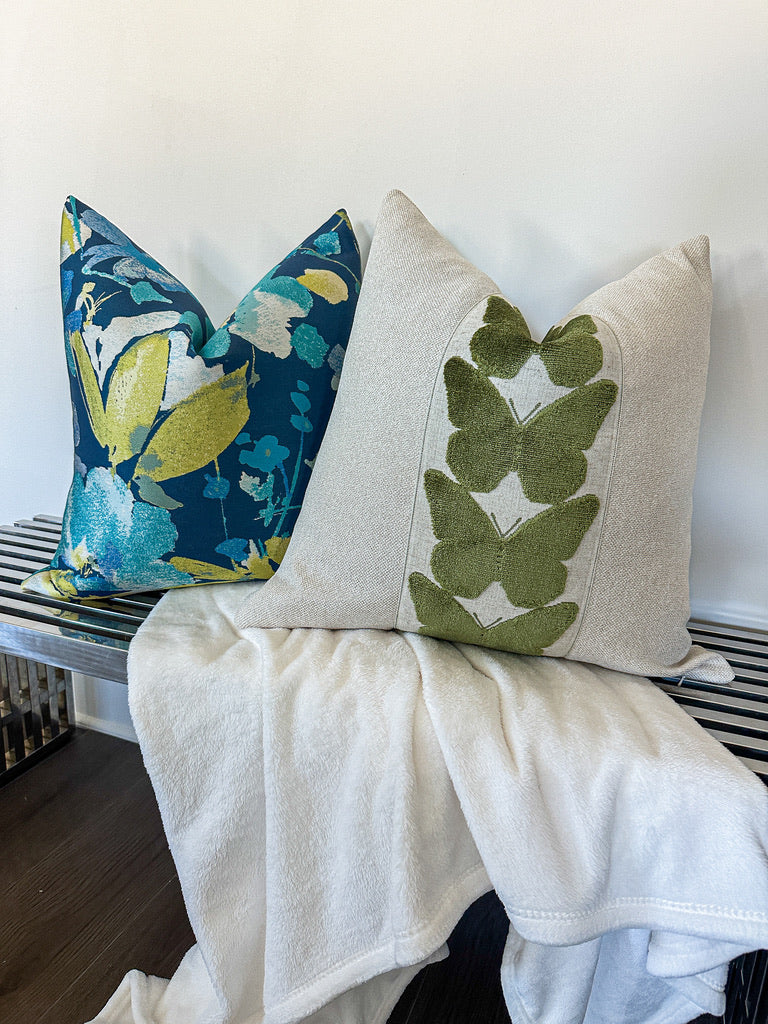 Natural and Olive Butterfly Pillow Cover Love, Ravin Collection