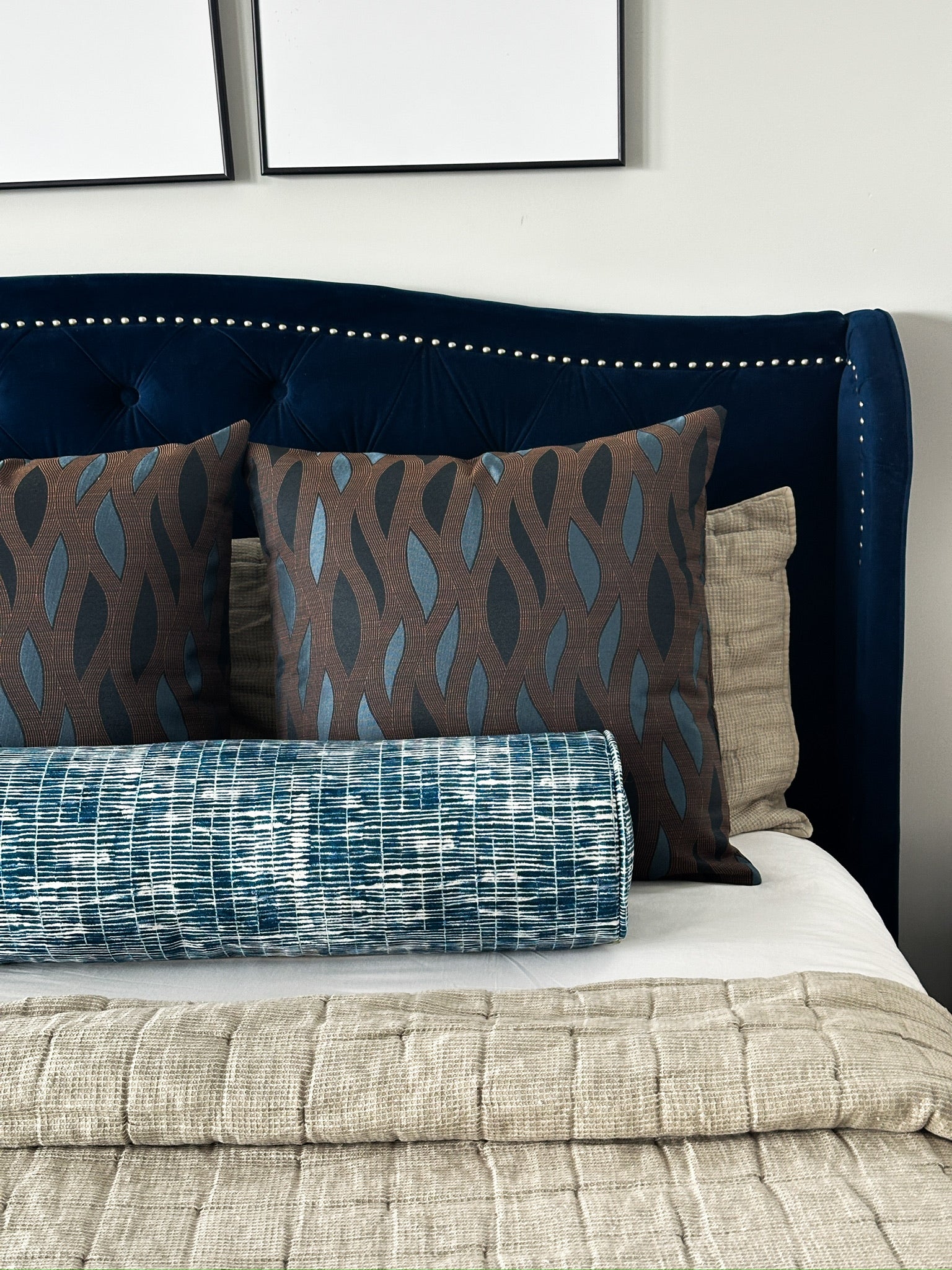Royal Blue Lines Bolster Cover Love, Ravin Collection
