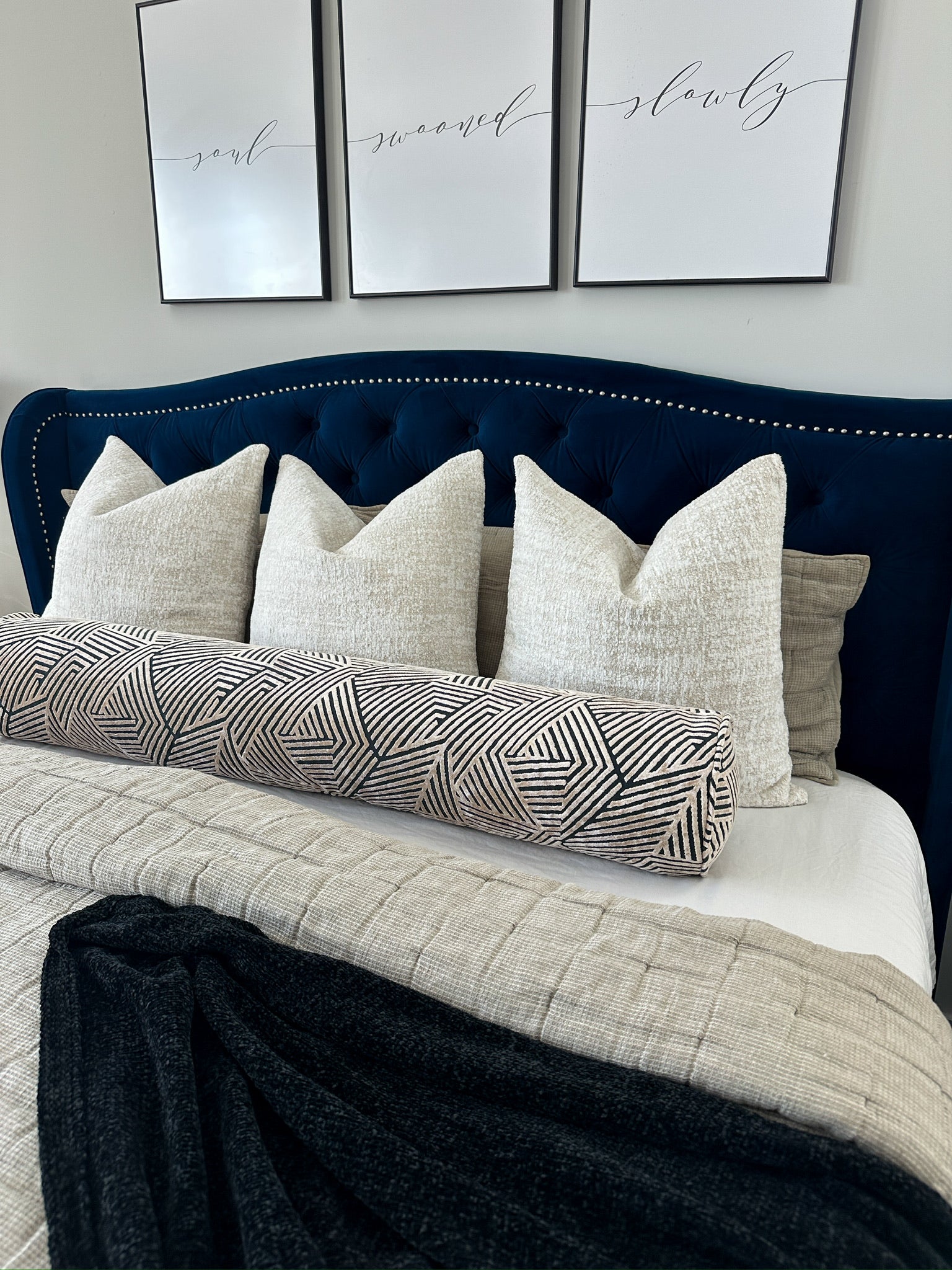 Tan and Black Complex Maze Bolster Cover Love, Ravin Collection