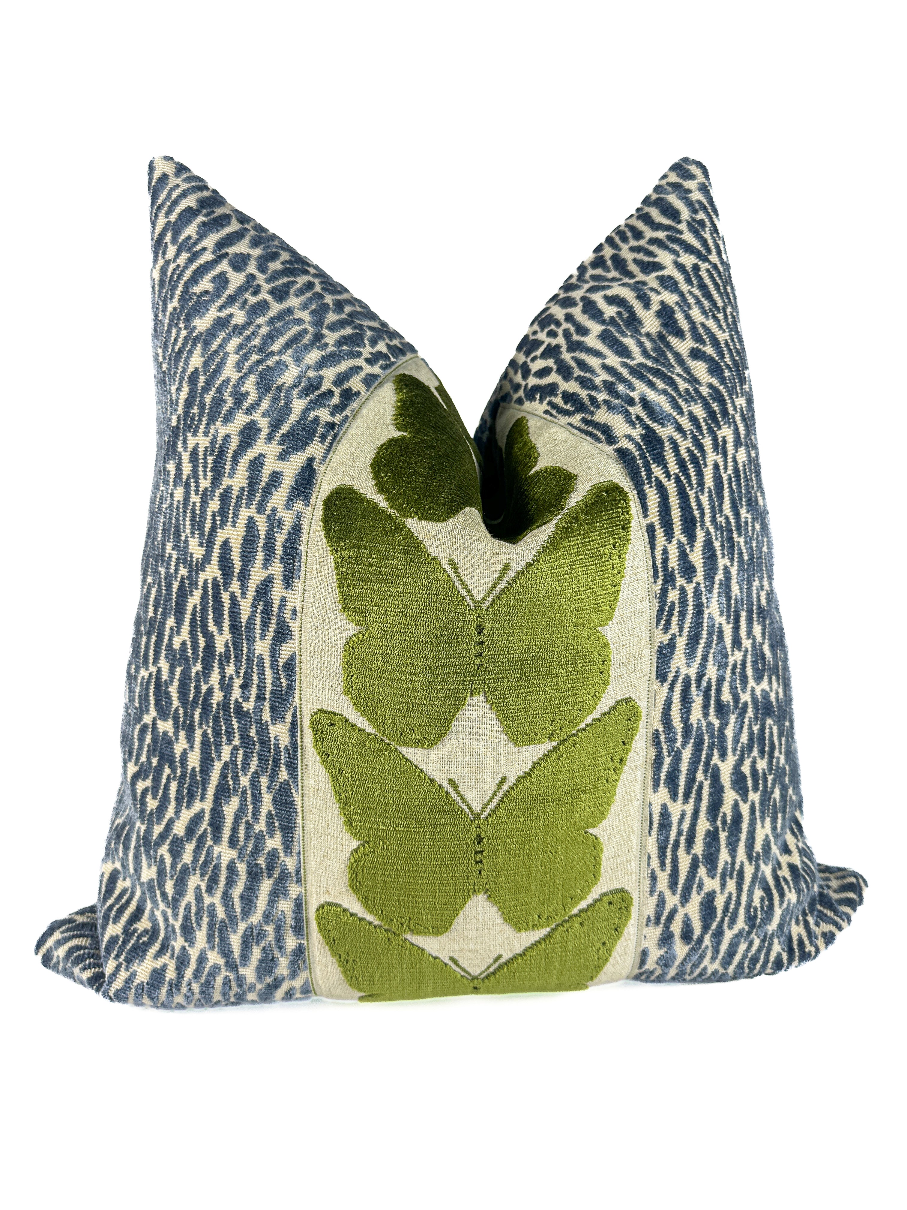 Denim Leopard and Olive Butterfly Pillow Cover Love, Ravin Collection