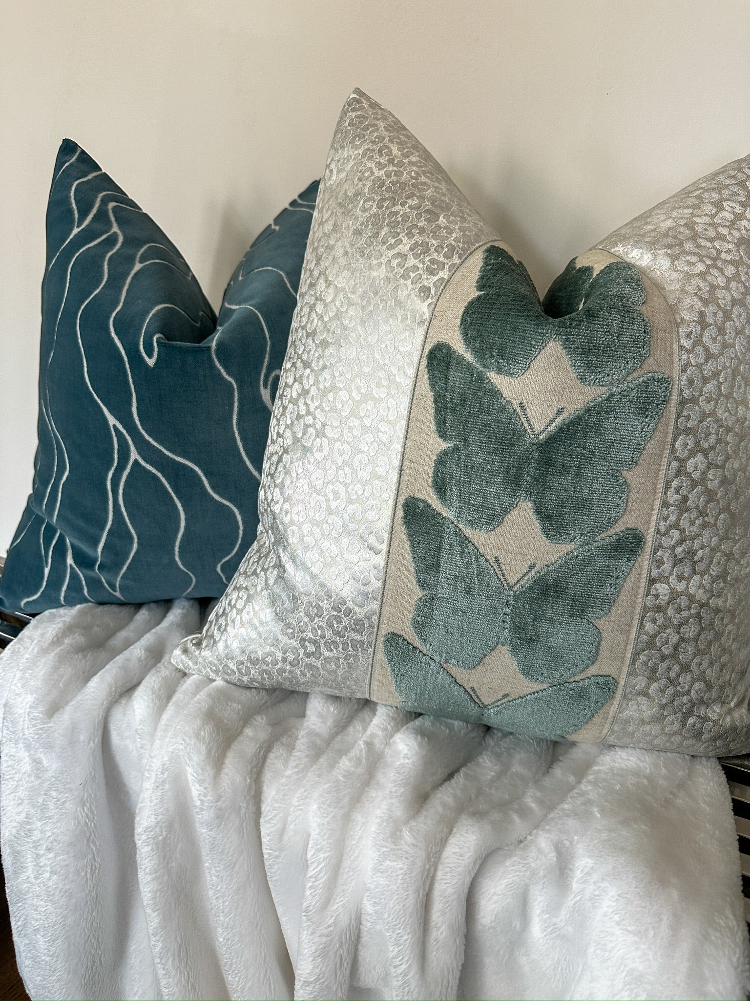Silver Leopard and Spa Butterfly Pillow Cover Love, Ravin Collection