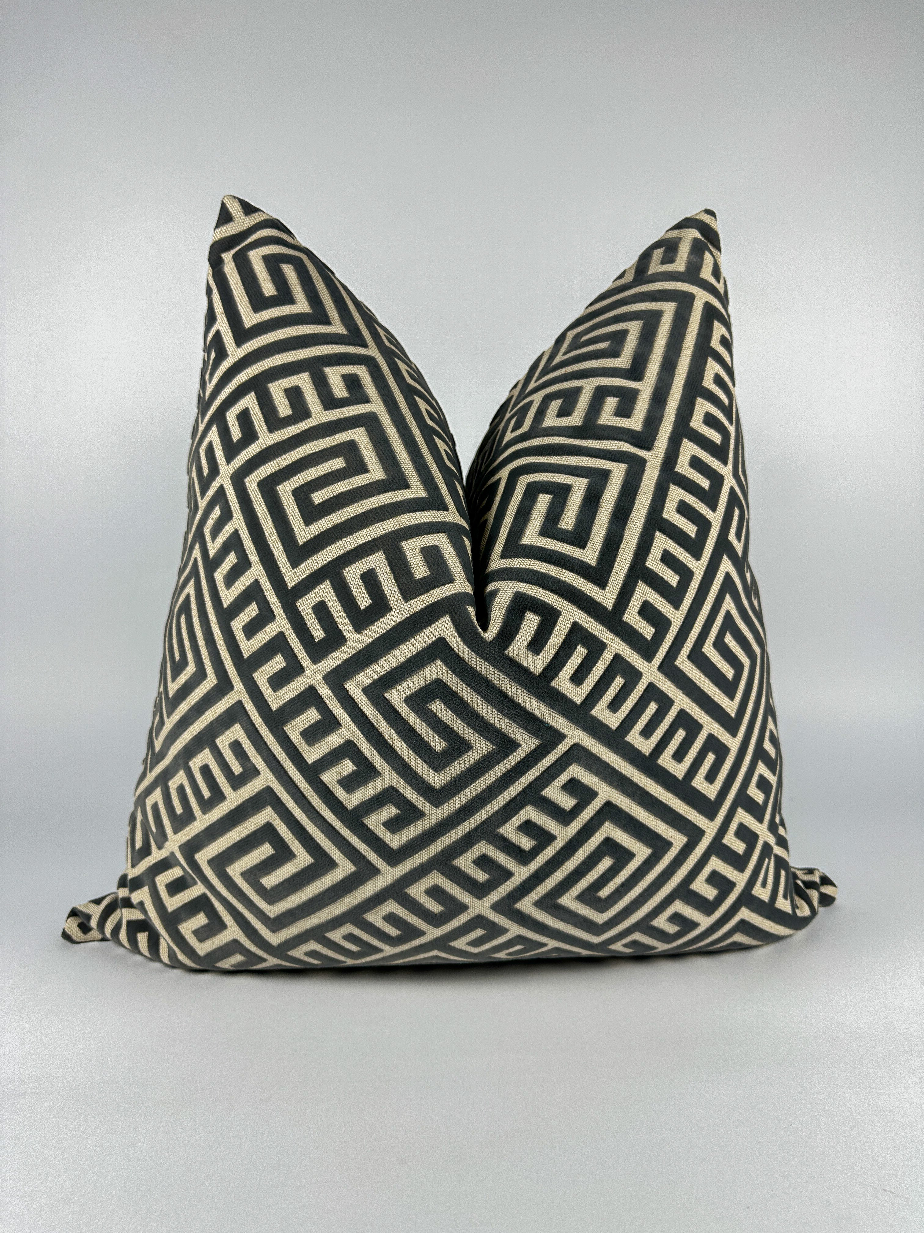 Grey and Beige Greek Key Pillow Cover Love, Ravin Collection