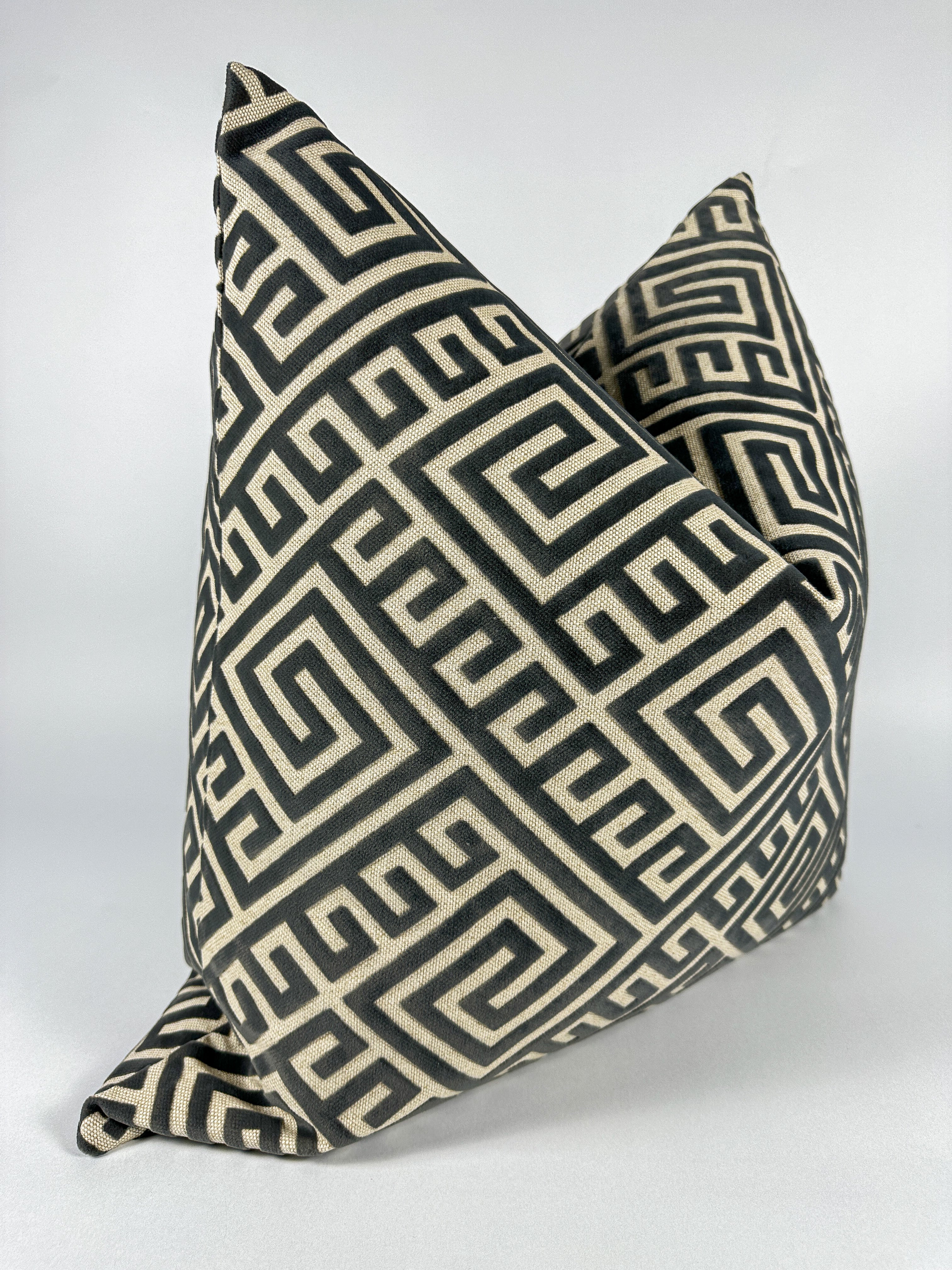 Grey and Beige Greek Key Pillow Cover Love, Ravin Collection