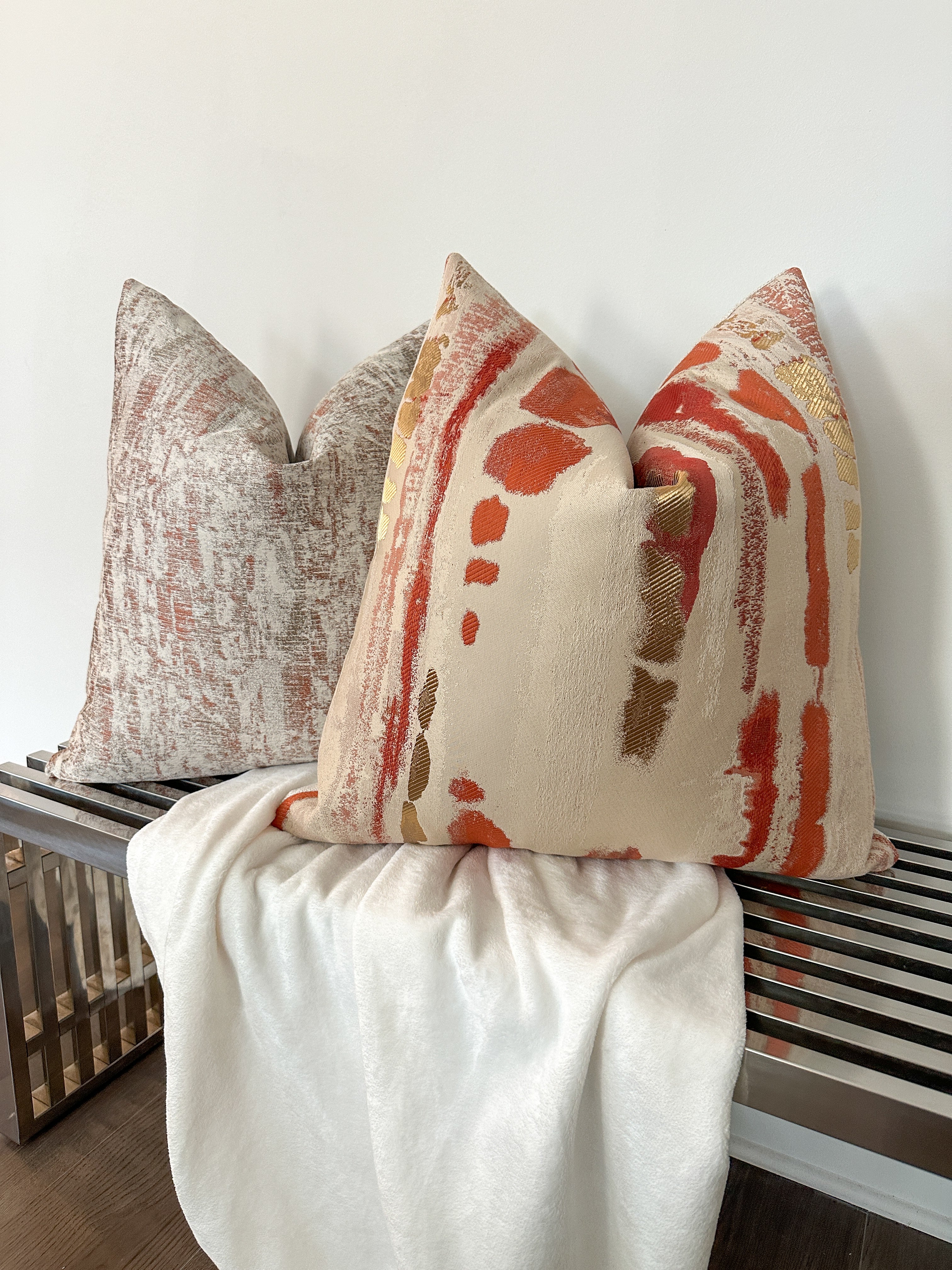 Silver and Orange Distress Pillow Cover Love, Ravin Collection