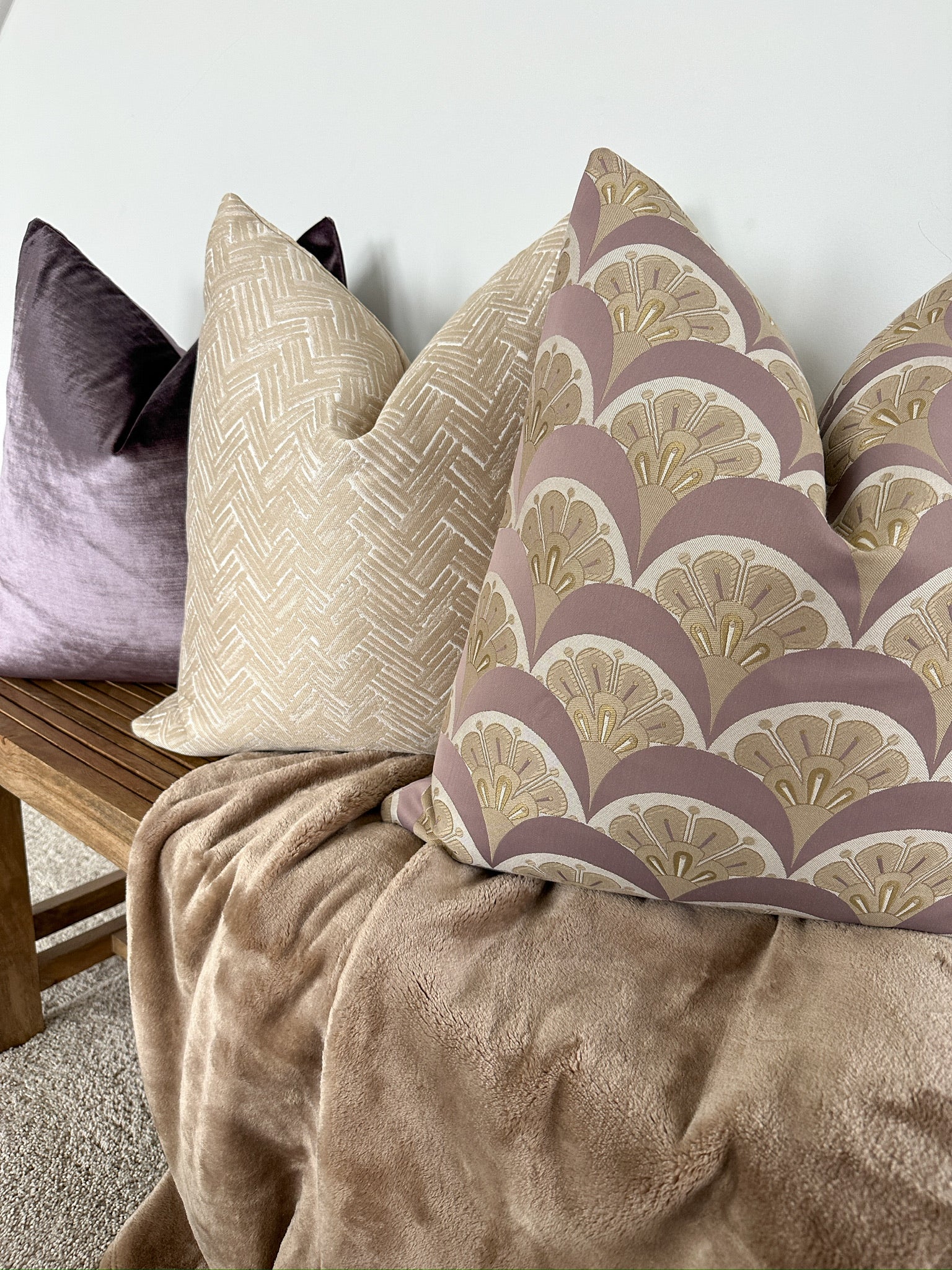 Champagne Herringbone Pillow Cover Love, Ravin Collection