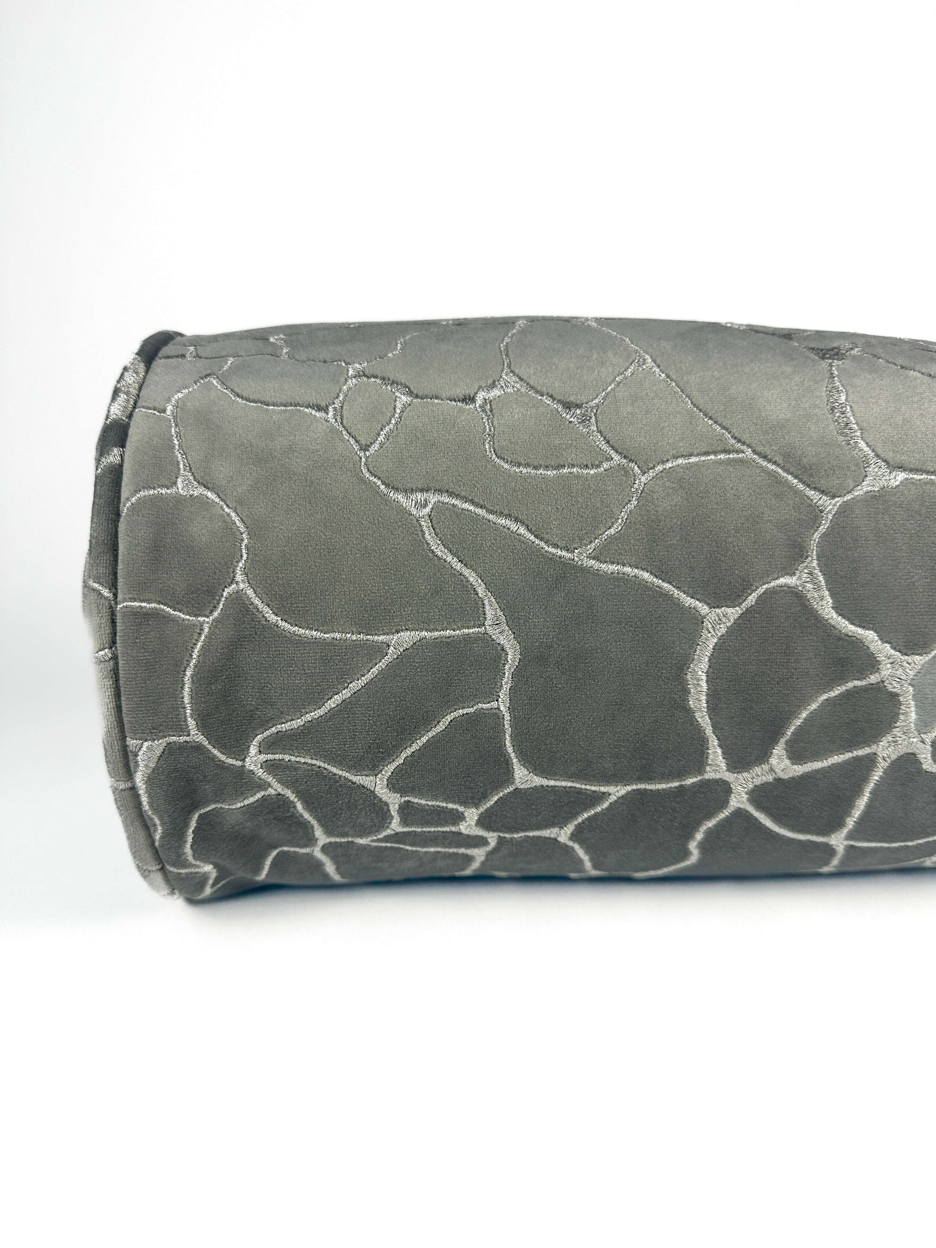 Grey Shatter Velvet Bolster Cover Love, Ravin Collection