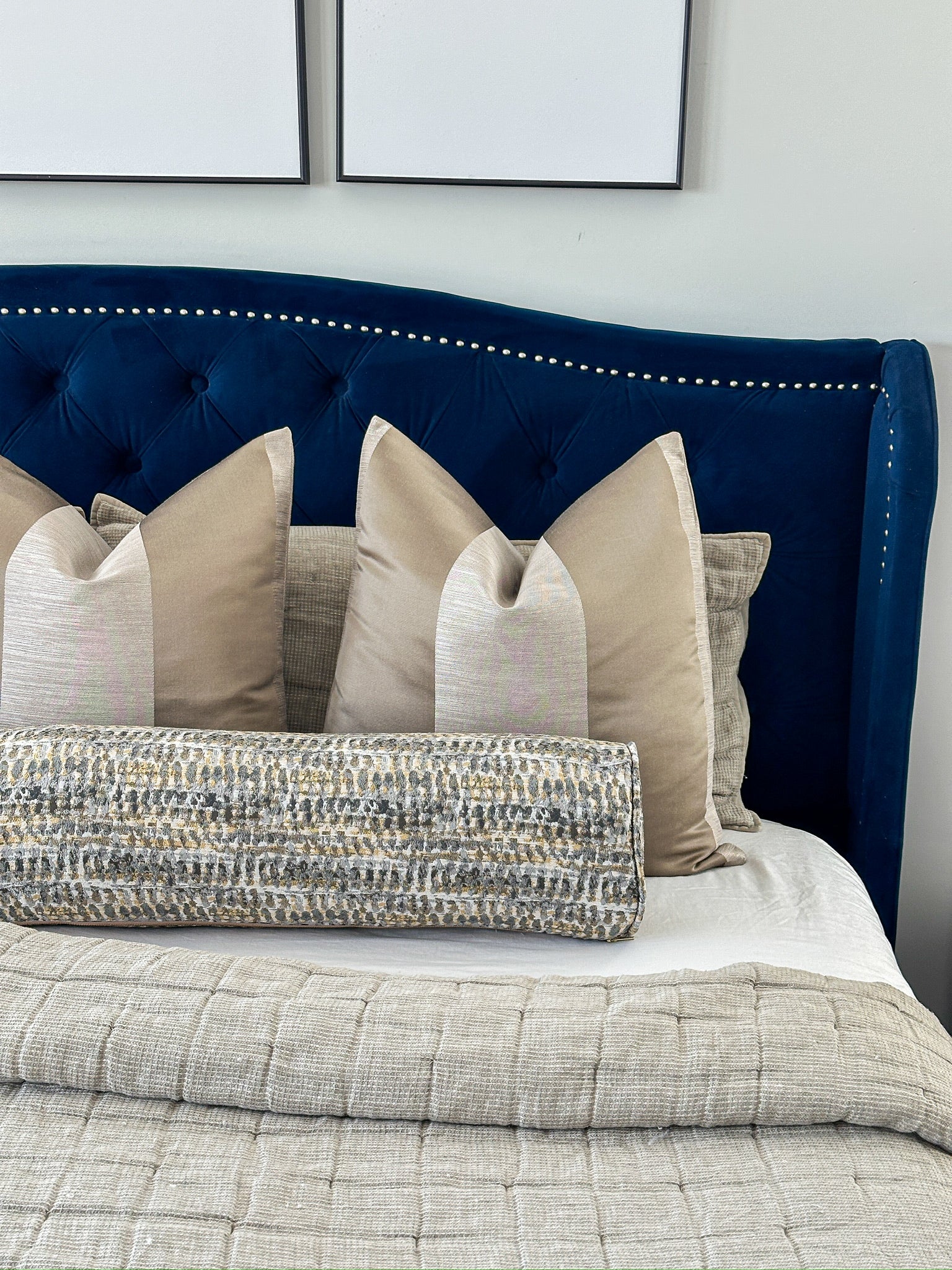 Grey and Gold Textured Print Bolster Cover Love, Ravin Collection