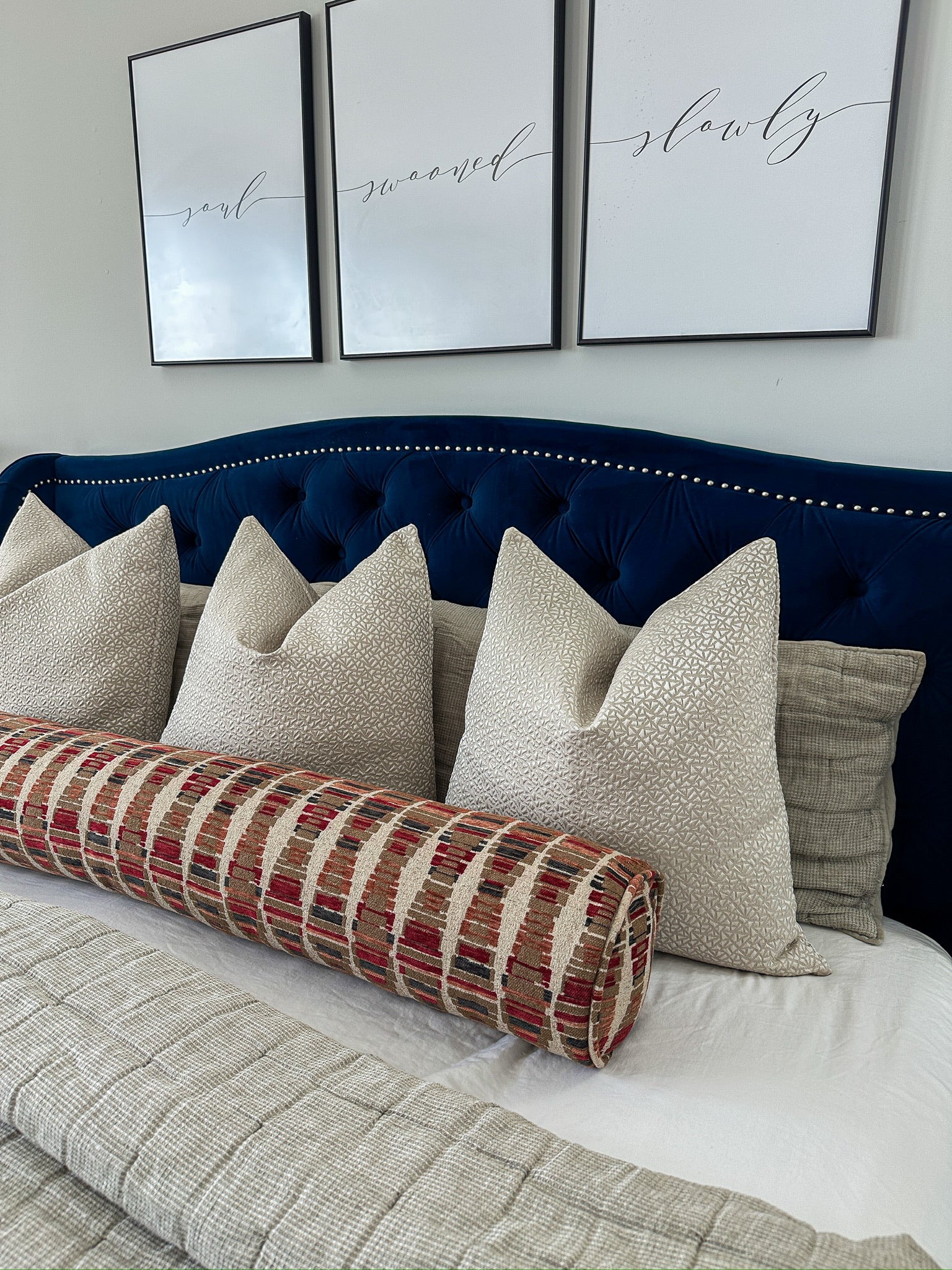 Red and Tan Stack Em Bolster Cover Love, Ravin Collection