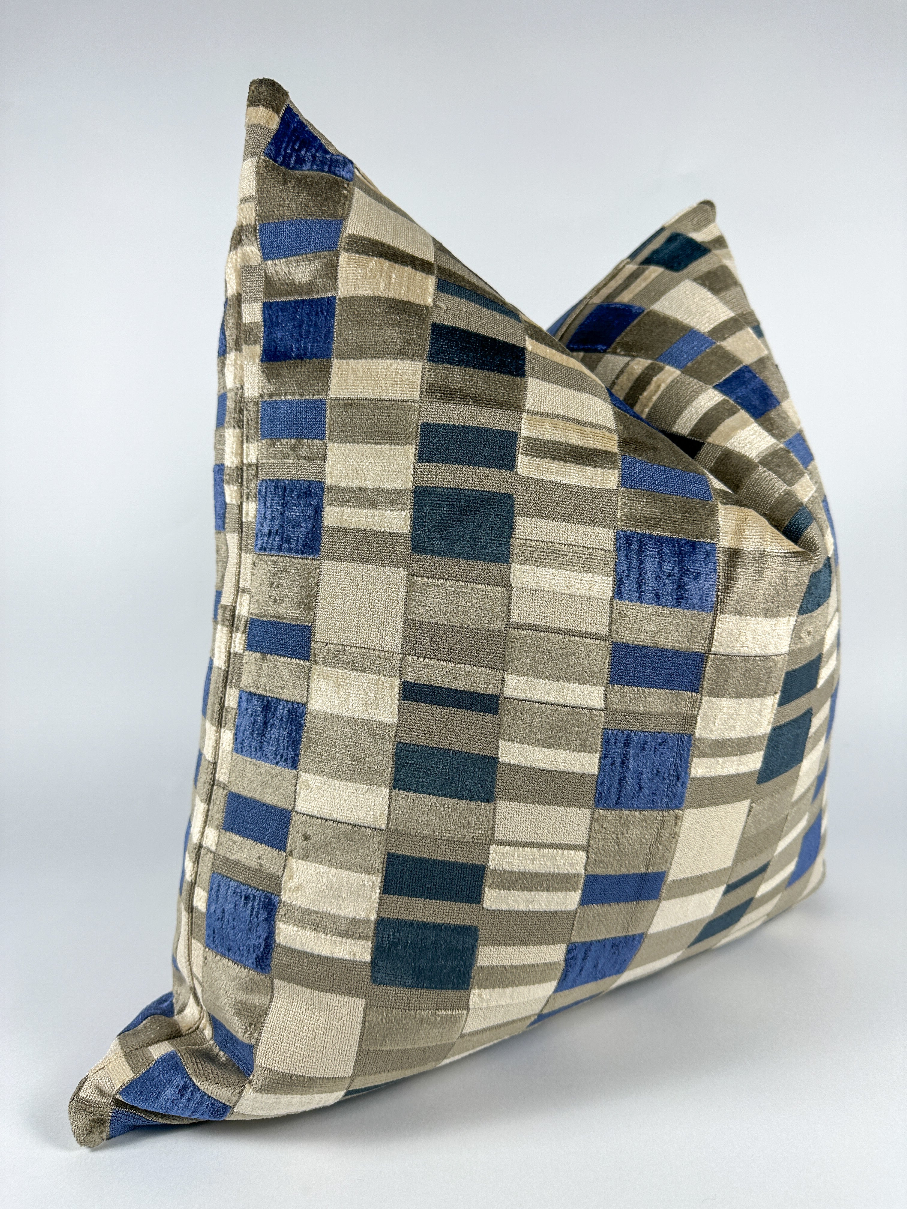 Grey and Blue Checker Print Pillow Cover simple Love, Ravin Collection