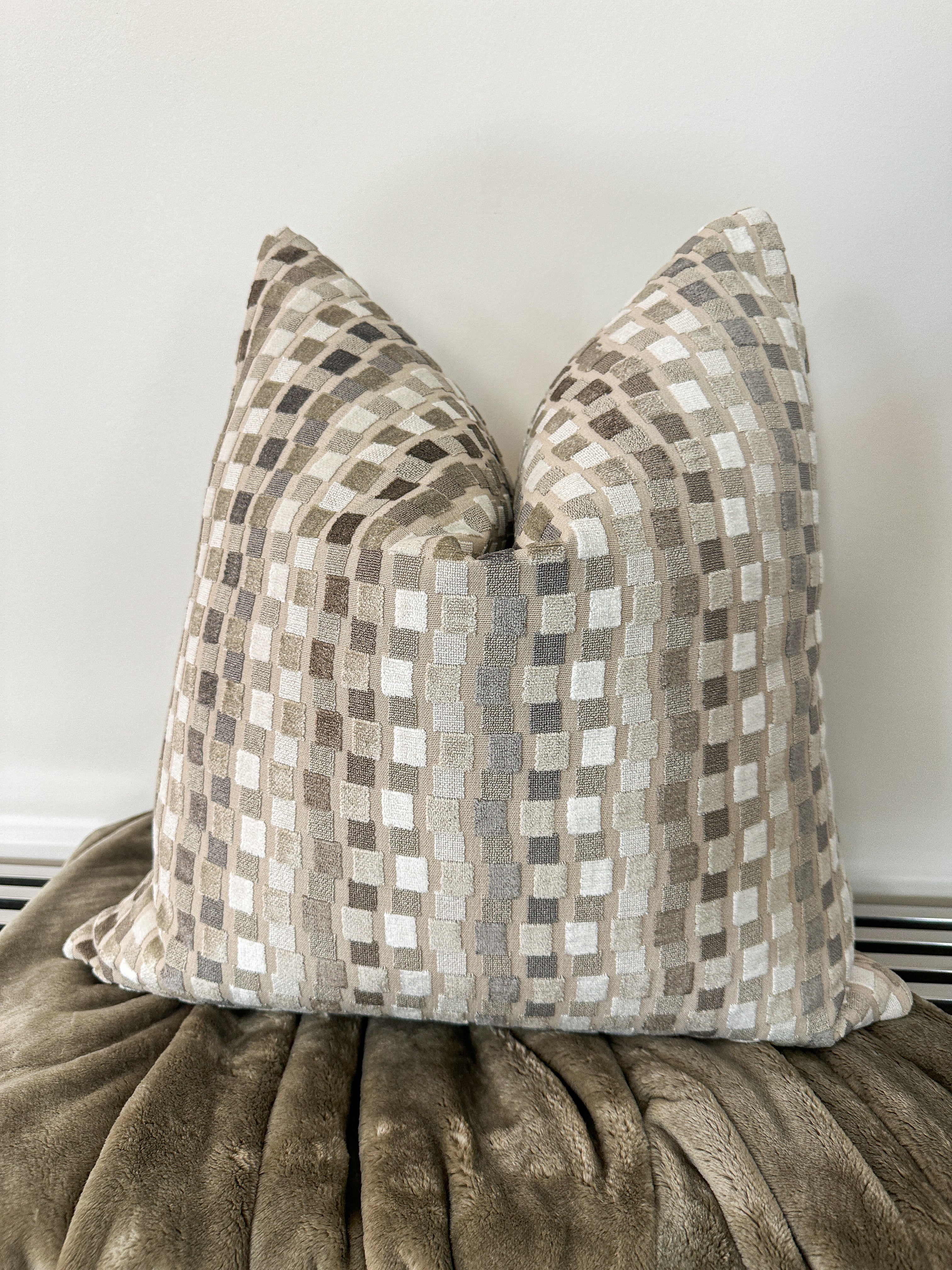 Tan, Grey and Ivory Stacks Pillow Cover Love, Ravin Collection