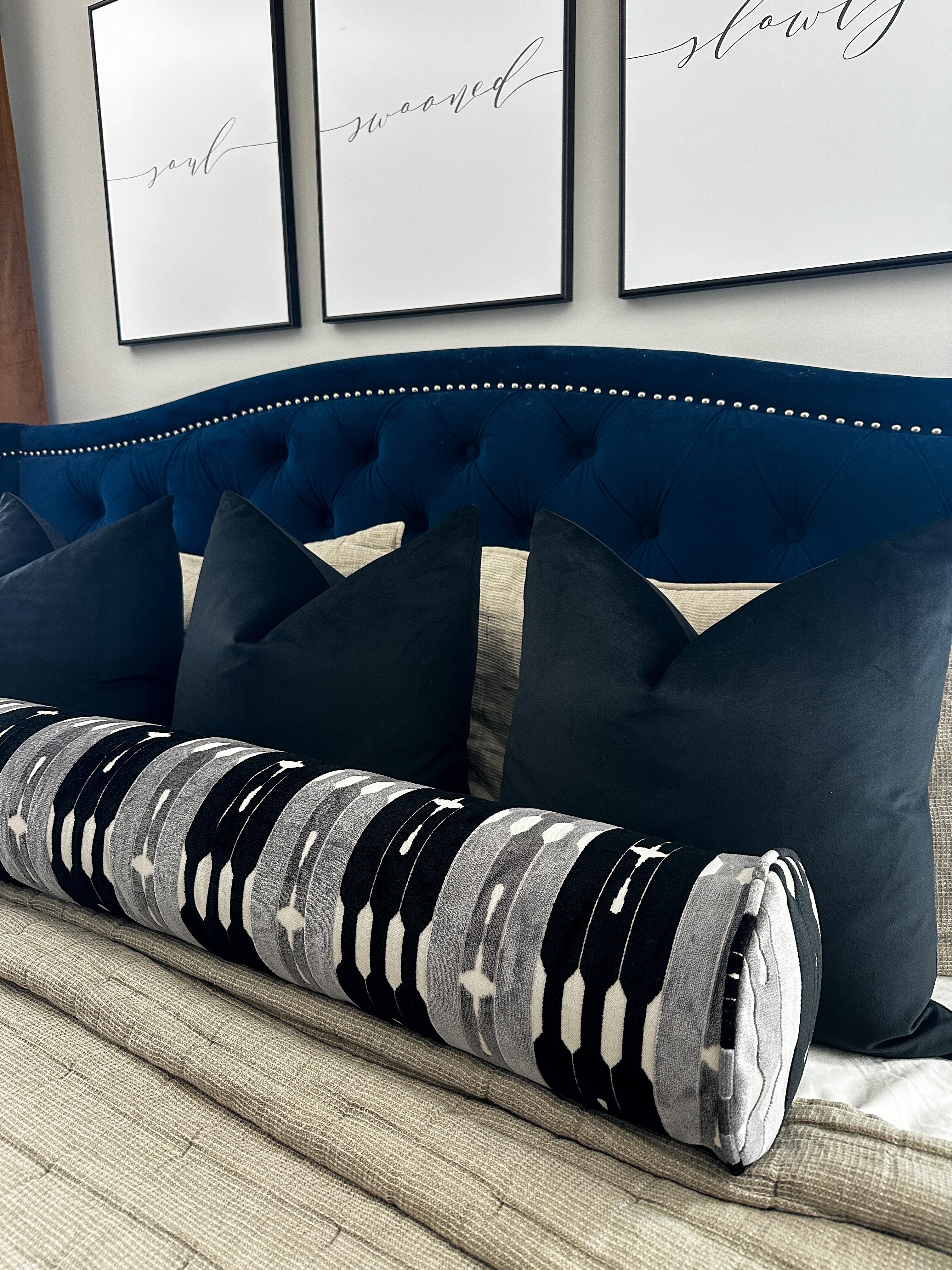 Black and Silver Contemporary Bolster Cover Love, Ravin Collection
