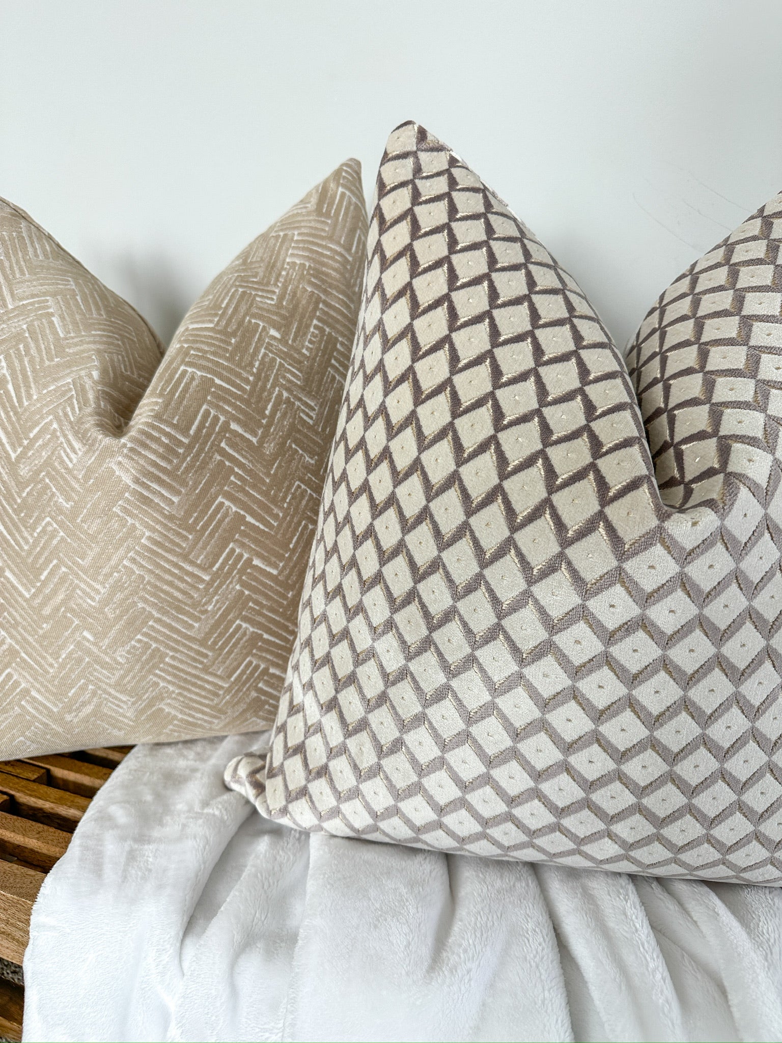 Champagne Herringbone Pillow Cover Love, Ravin Collection