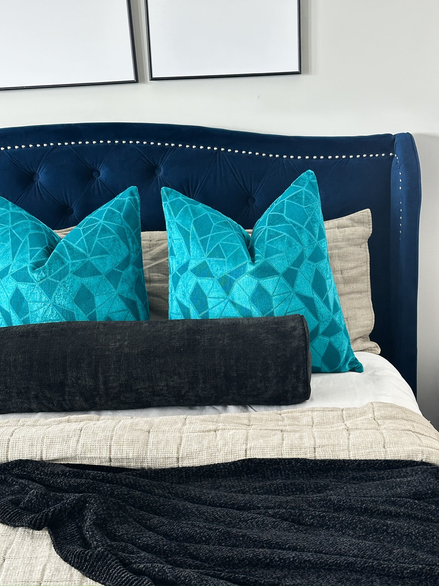 Black Midnight Chenille Bolster Cover Love, Ravin Collection