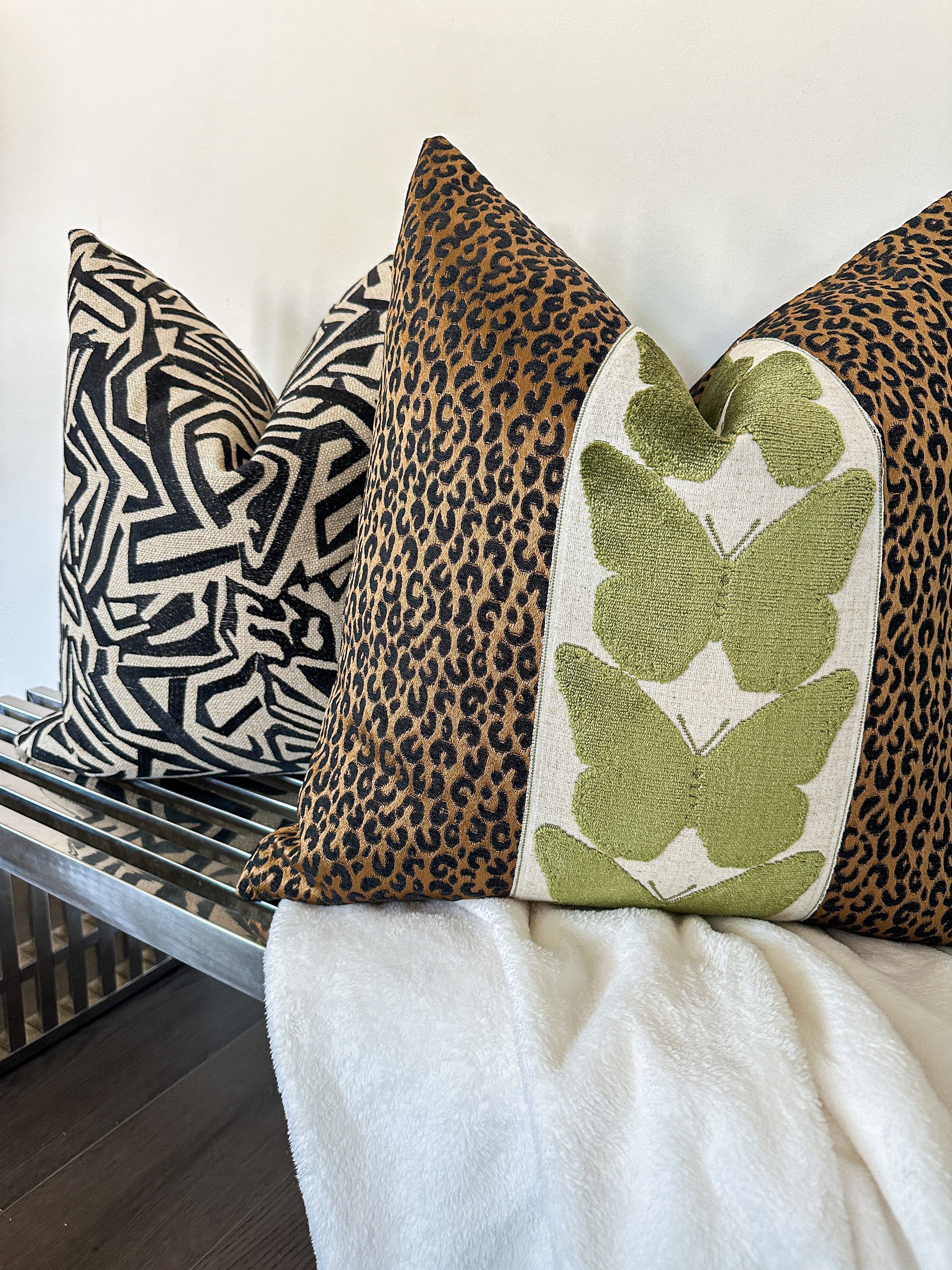Onyx Leopard and Olive Butterfly Pillow Cover Love, Ravin Collection