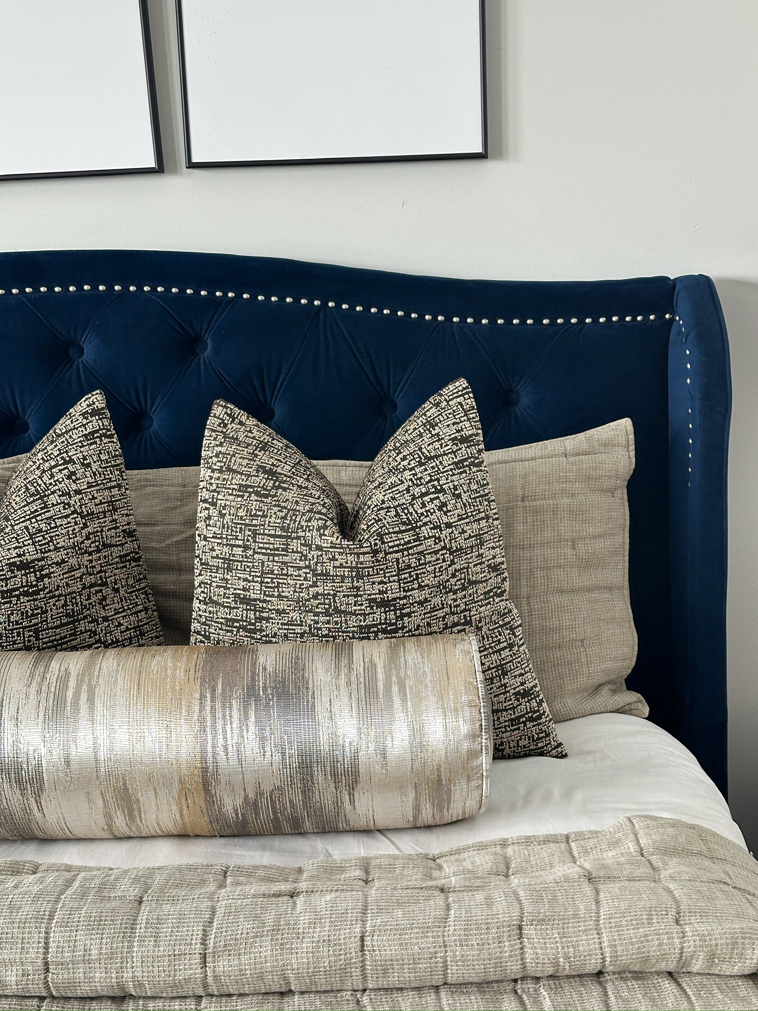 Charcoal, Gold, and Silver Blurred Bolster Cover Love, Ravin Collection