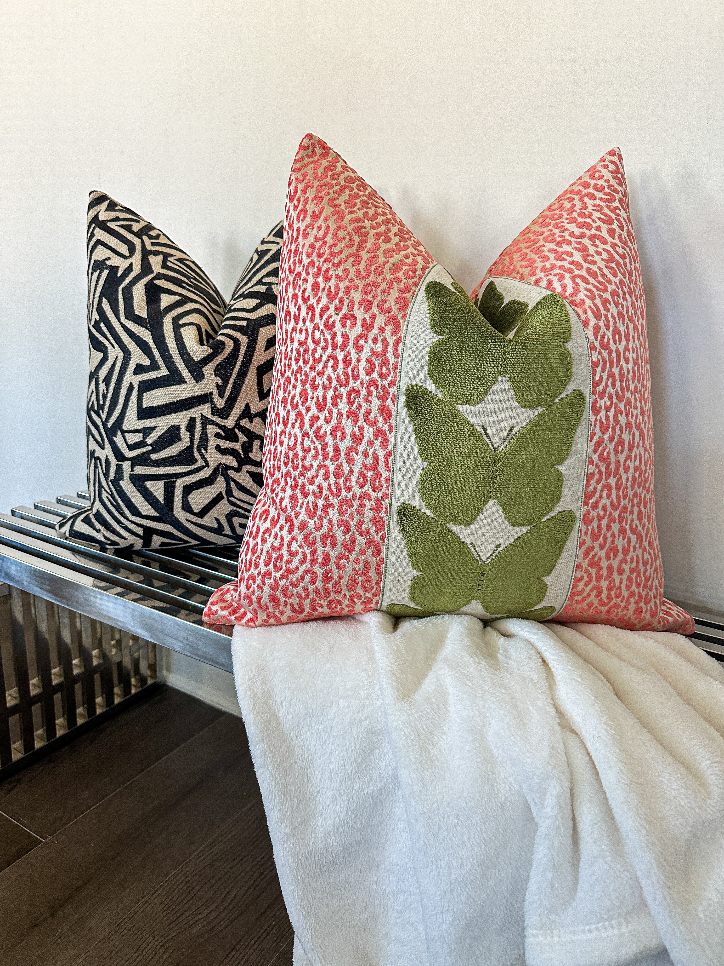 Coral Leopard and Olive Butterfly Pillow Cover Love, Ravin Collection