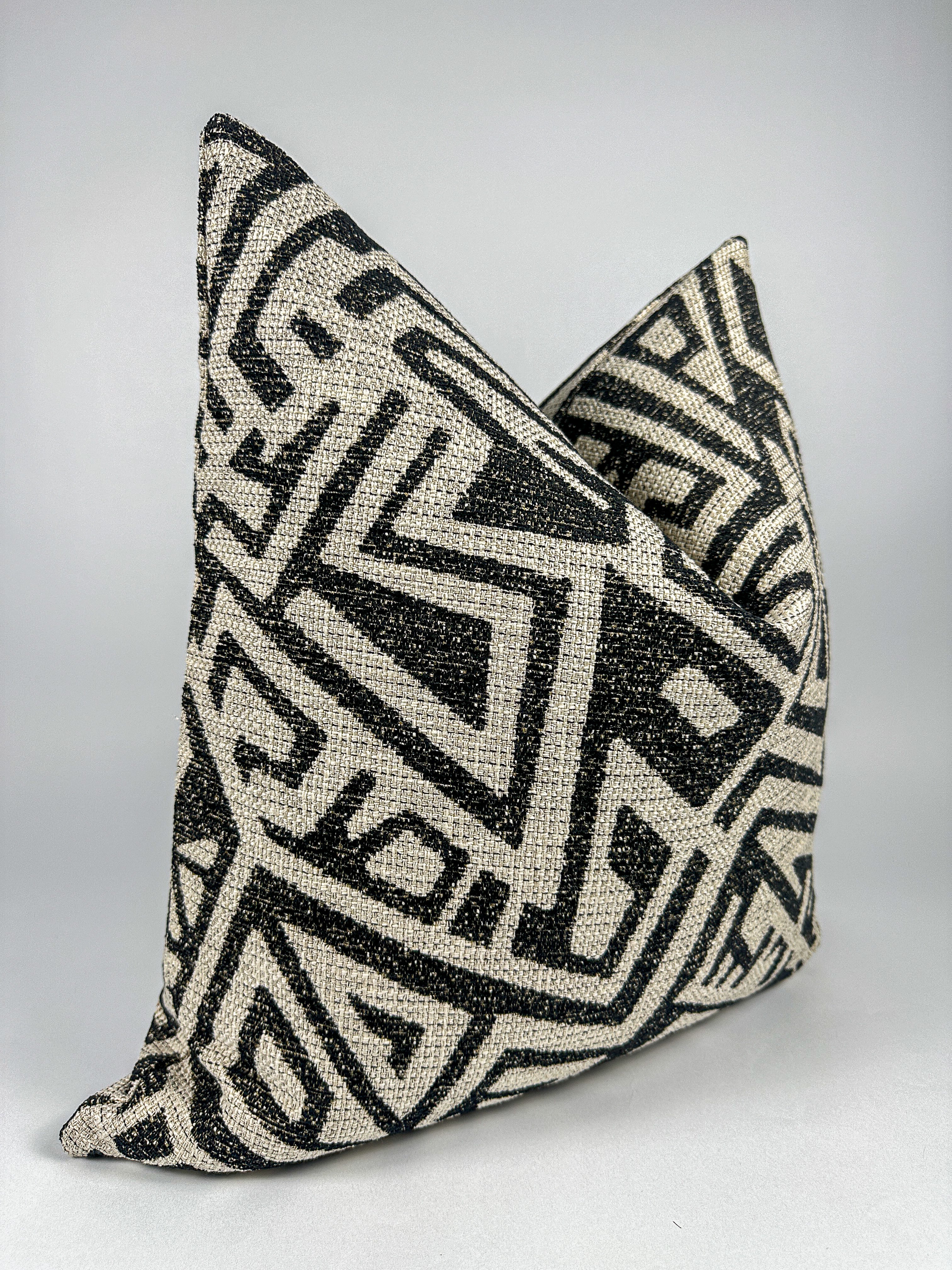 Black and Ivory Maze Pillow Cover Love, Ravin Collection