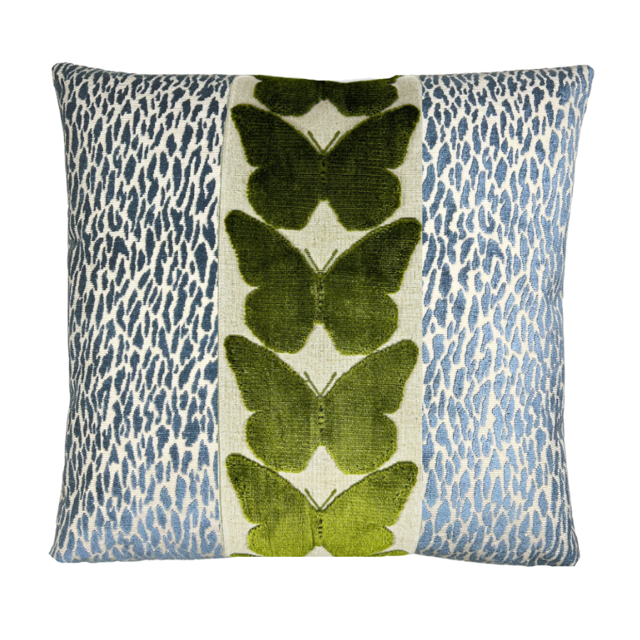 Denim Leopard and Olive Butterfly Pillow Cover Love, Ravin Collection
