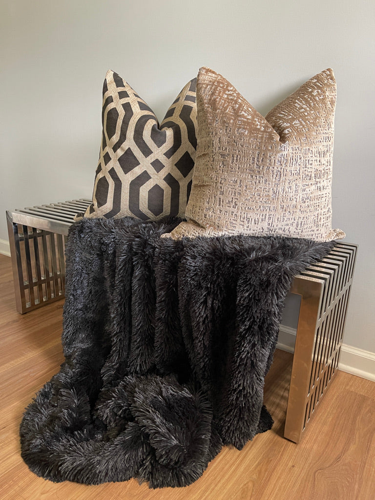 Black and Tan Block Trellis Pillow Cover Love, Ravin Collection