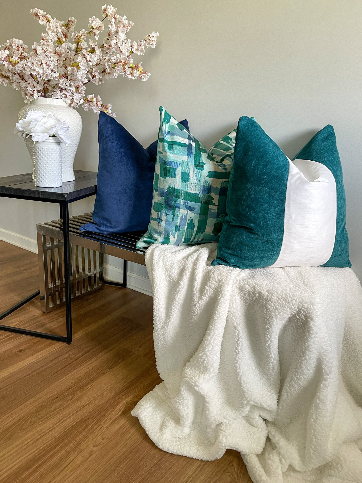 Sky Blue and Green Lines Pillow Cover simple Love, Ravin Collection