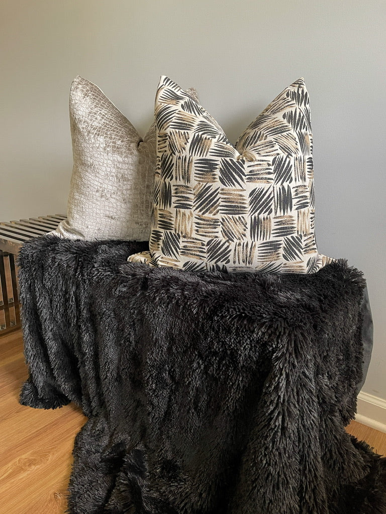 Cream, Black and Tan Scribble Pillow Cover Love, Ravin Collection