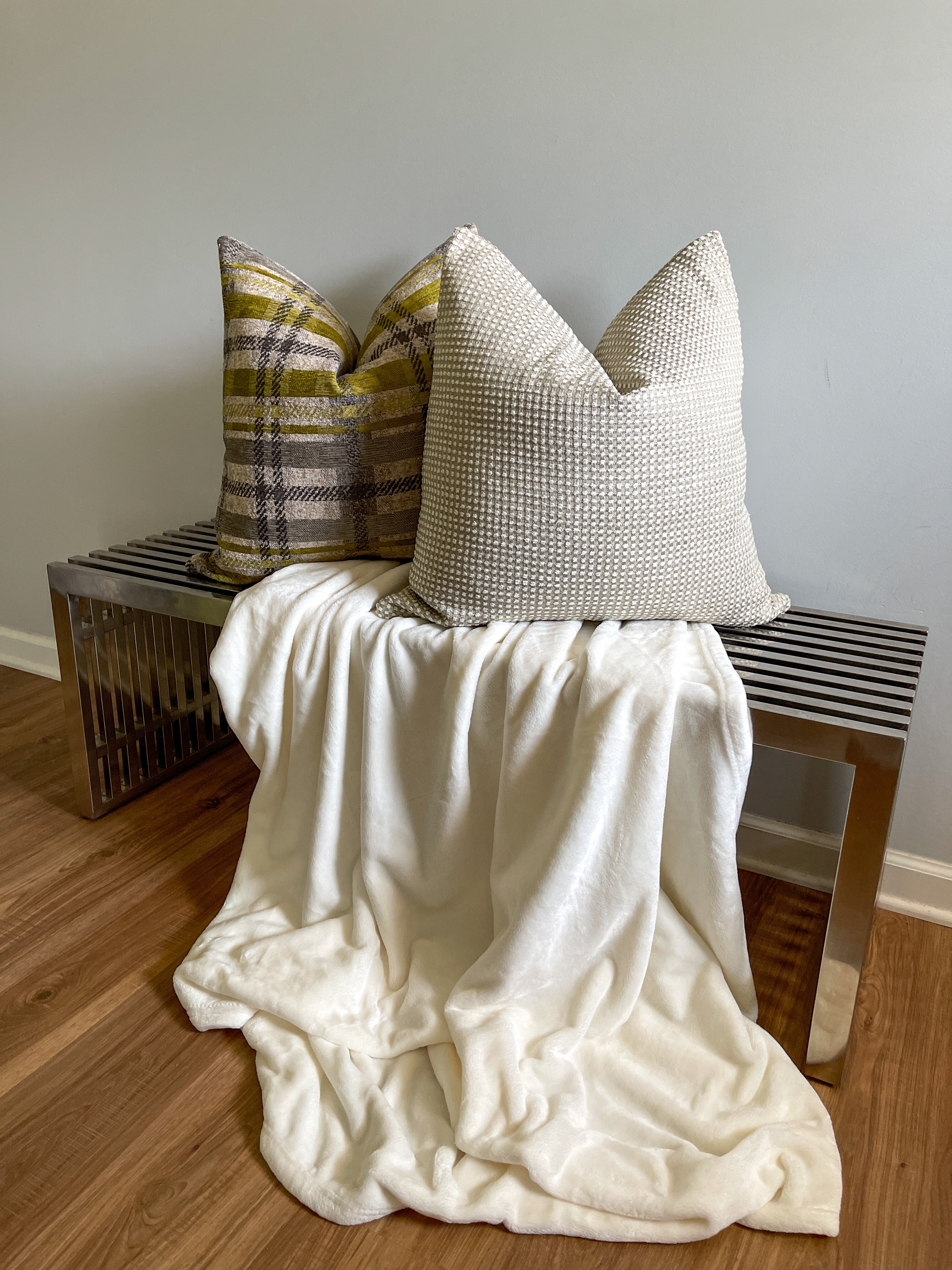 Cream and Beige Knit Grid Pillow Cover simple Love, Ravin Collection