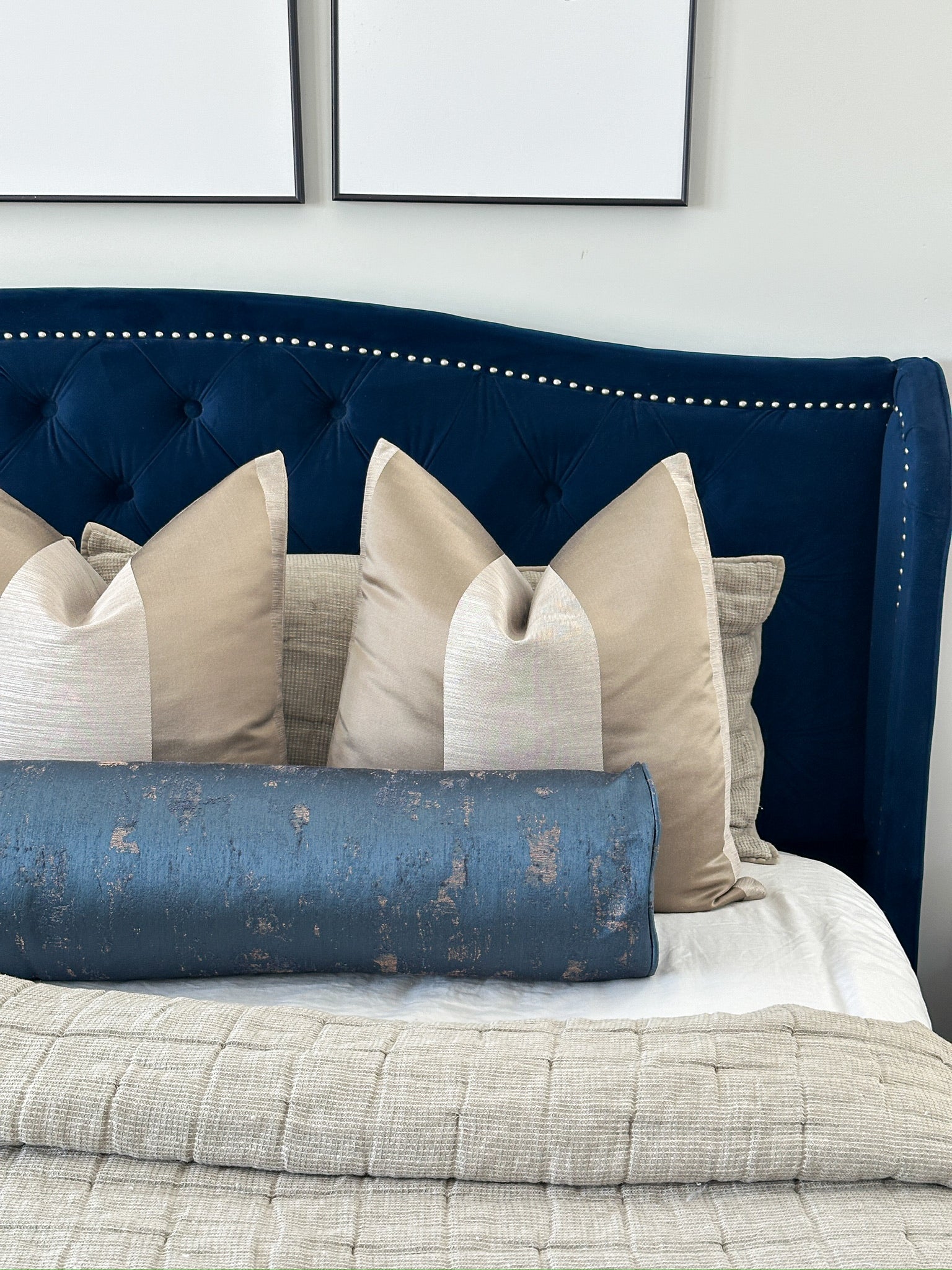 Navy Distress Bolster Cover Love, Ravin Collection
