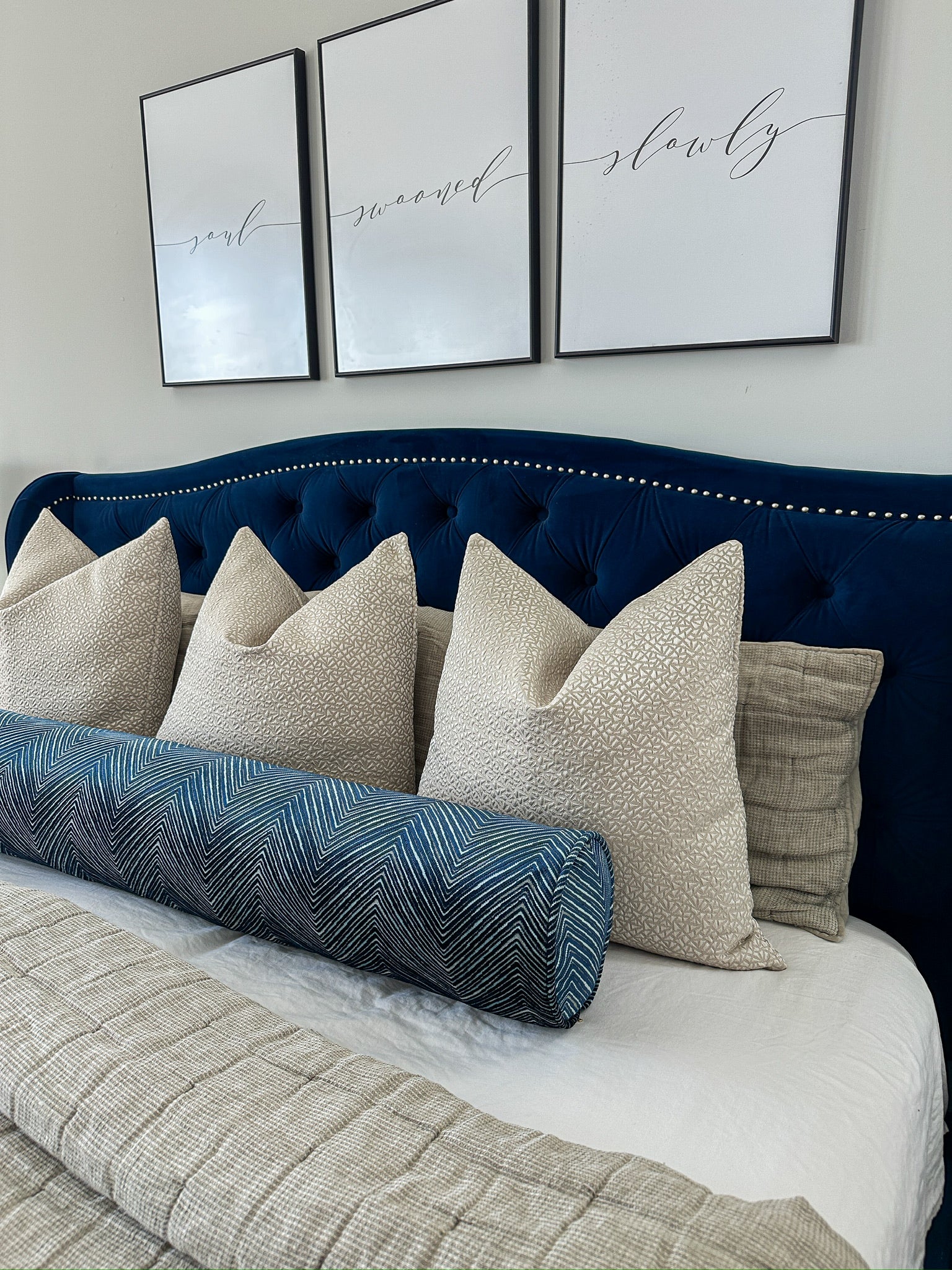 Royal and Light Blue Chevron Bolster Cover Love, Ravin Collection