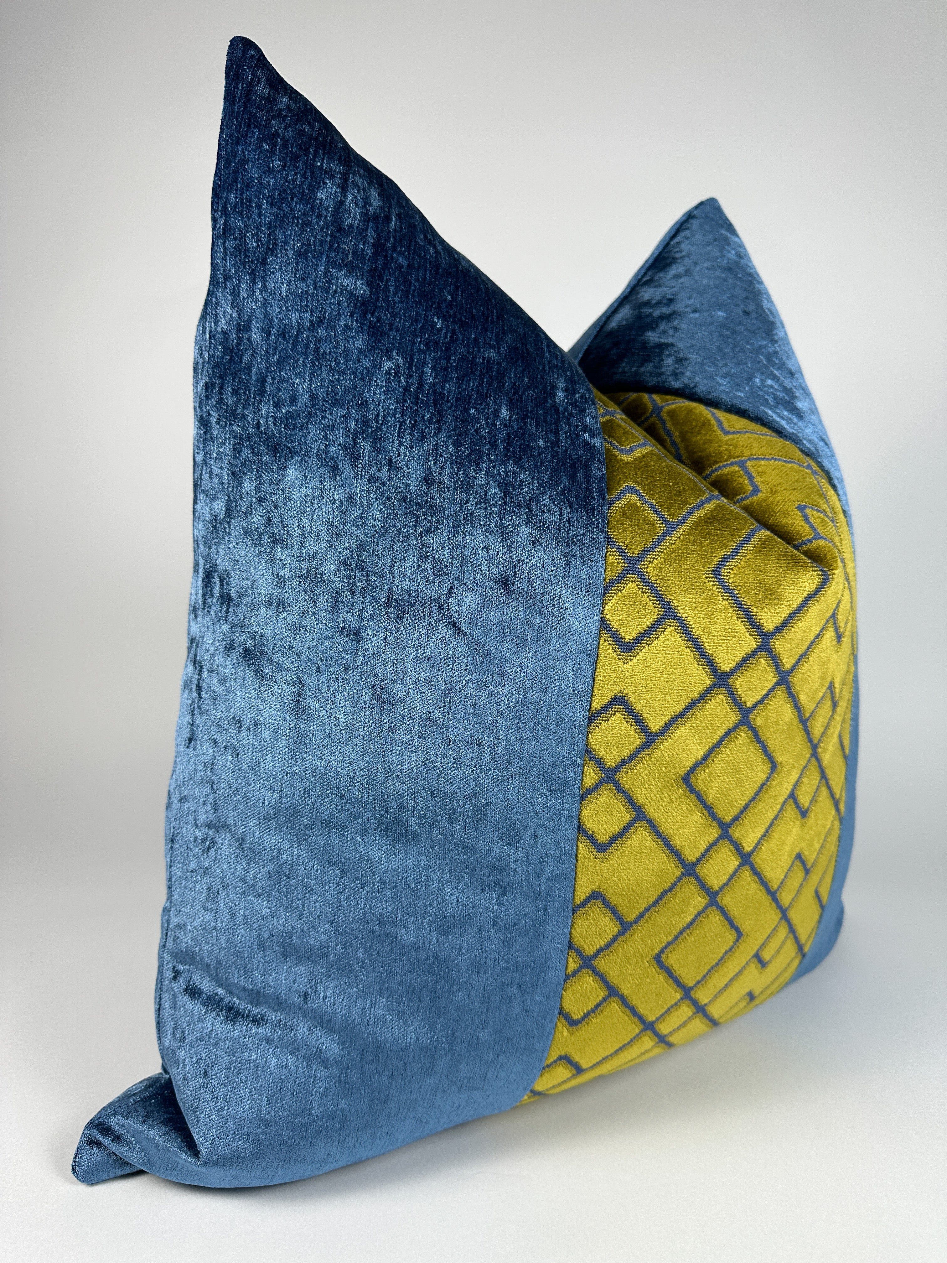 Goldenrod and Egyptian Blue Pillow Cover Love, Ravin Collection