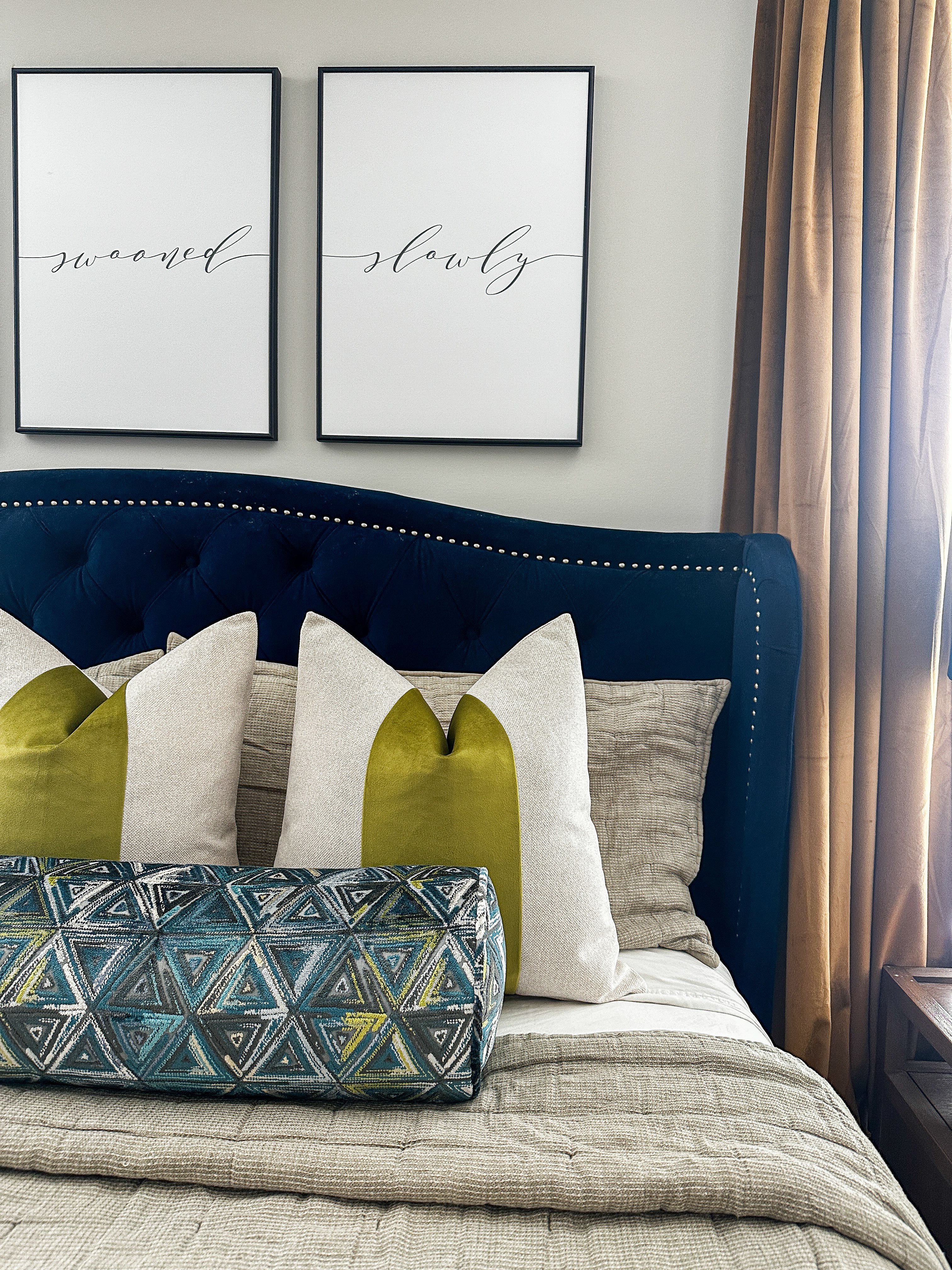 Teal and Lime Triangles Bolster Cover Love, Ravin Collection