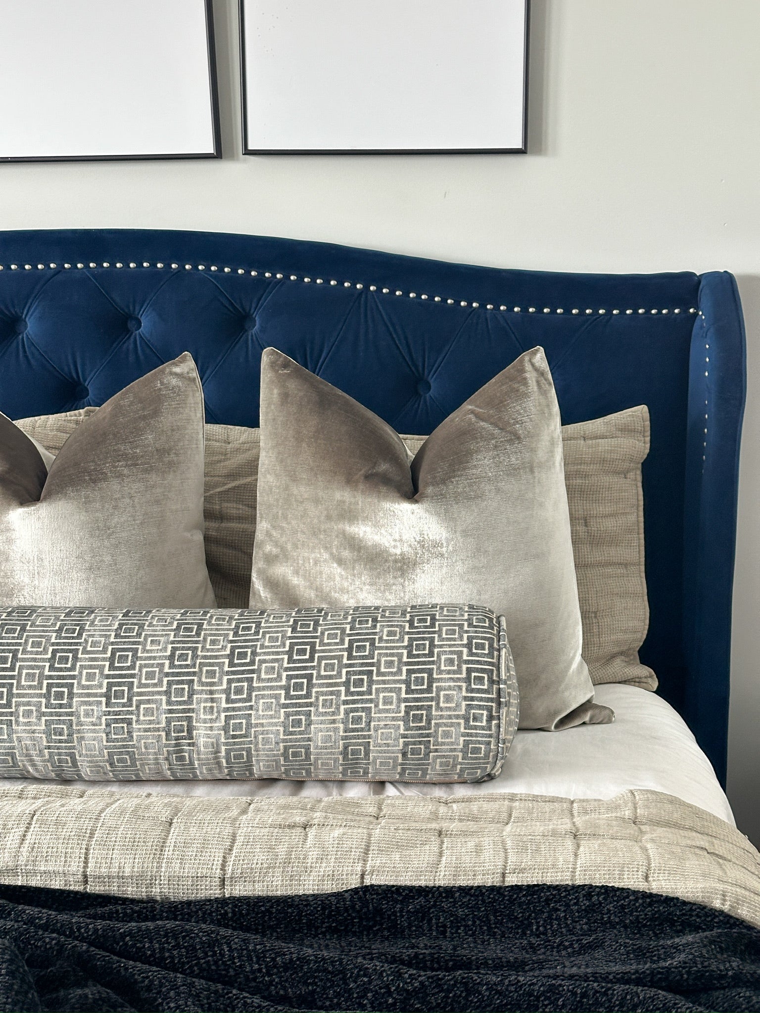 Grey Lattice Bolster Cover Love, Ravin Collection