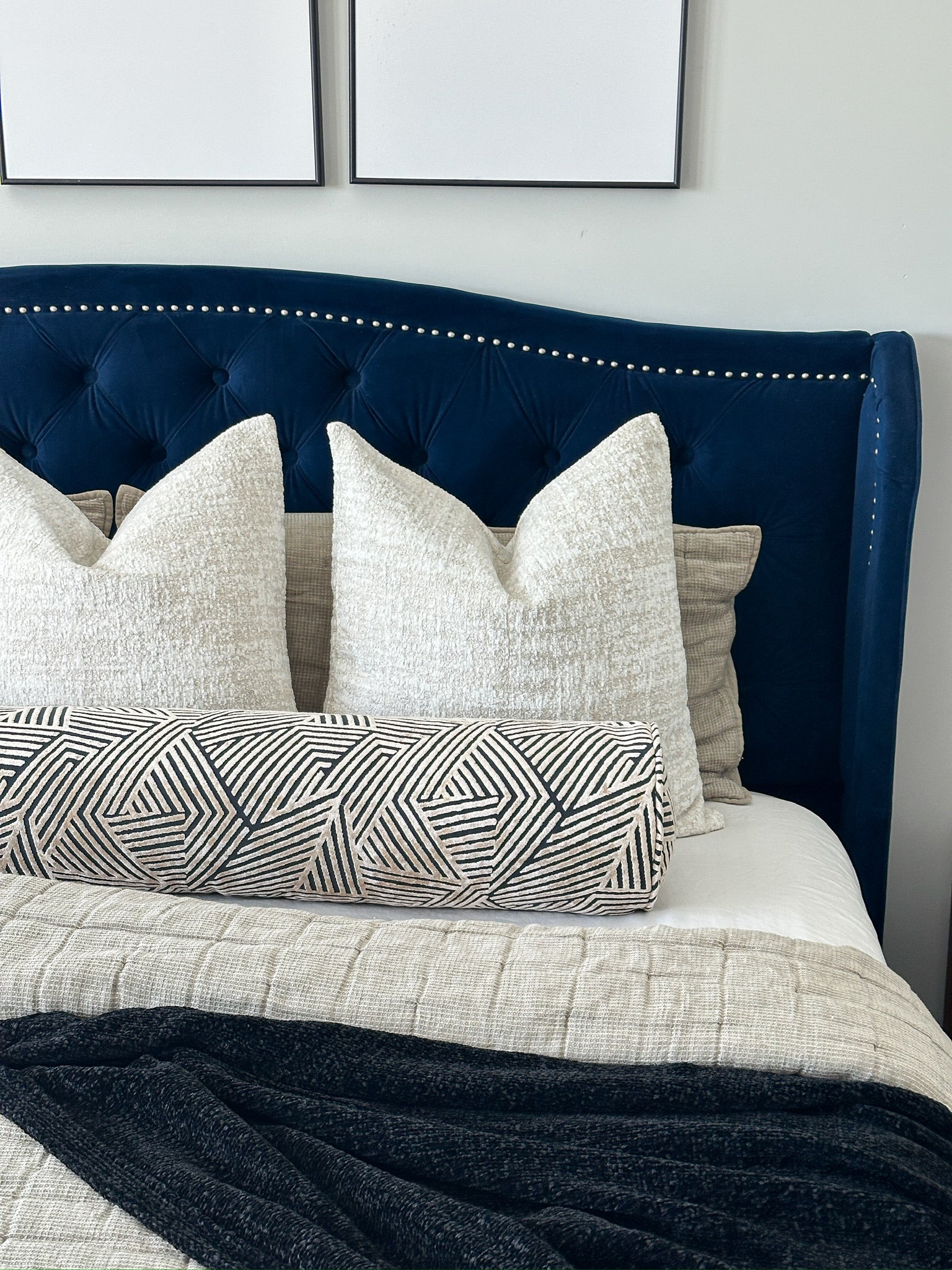 Tan and Black Complex Maze Bolster Cover Love, Ravin Collection