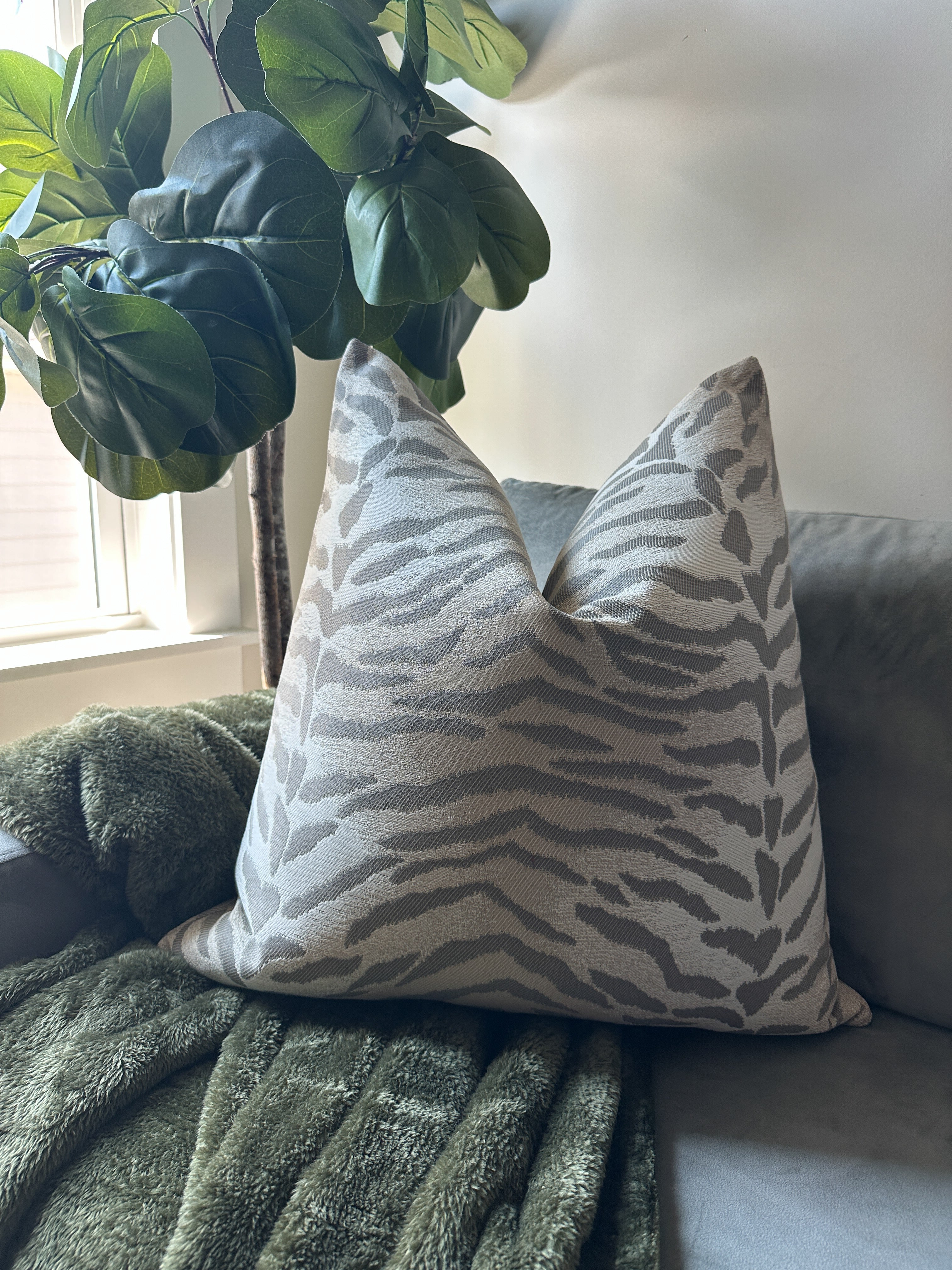 Grey and Beige Tiger Pillow Cover Love, Ravin Collection