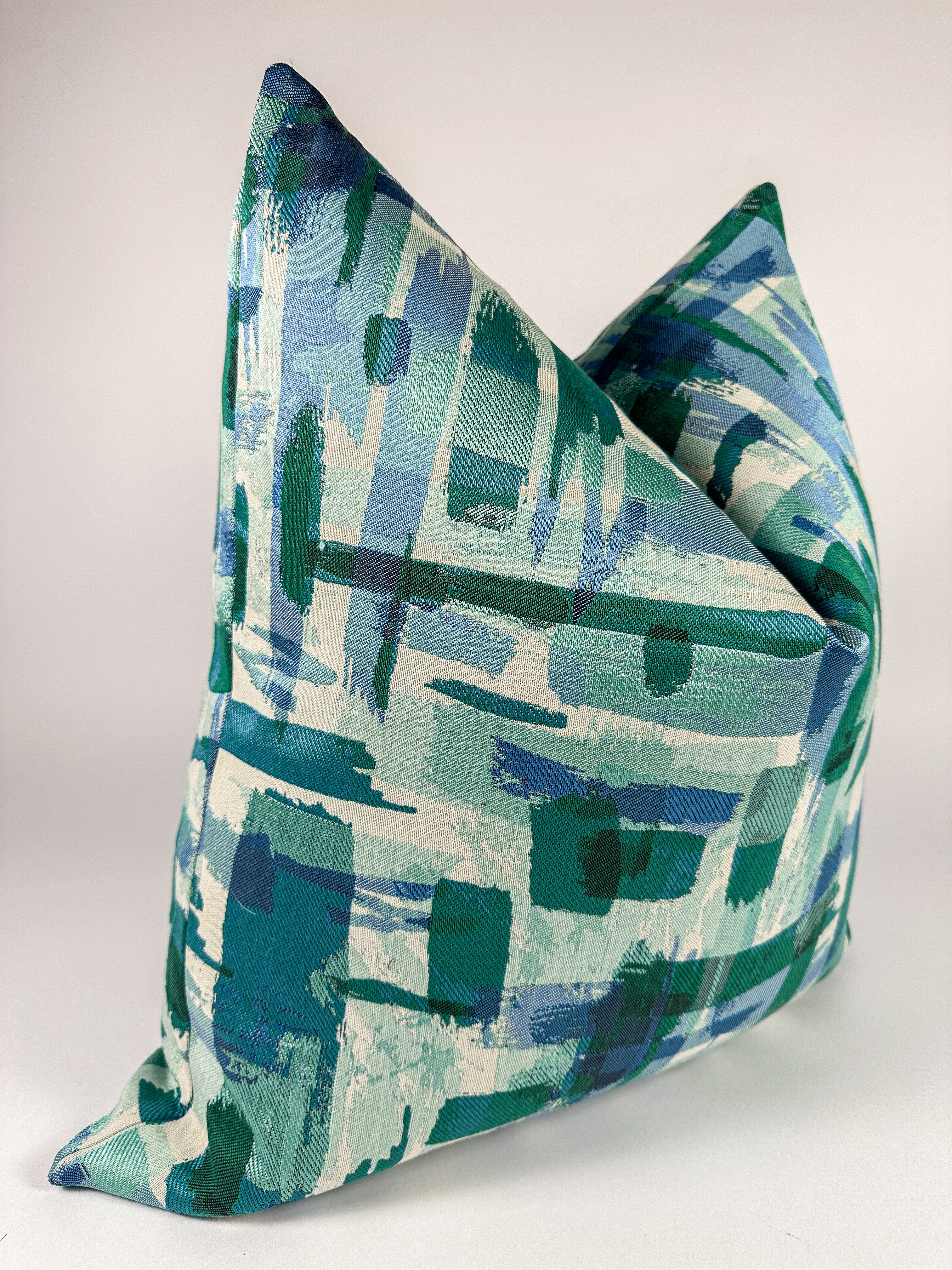 Sky Blue and Green Lines Pillow Cover simple Love, Ravin Collection