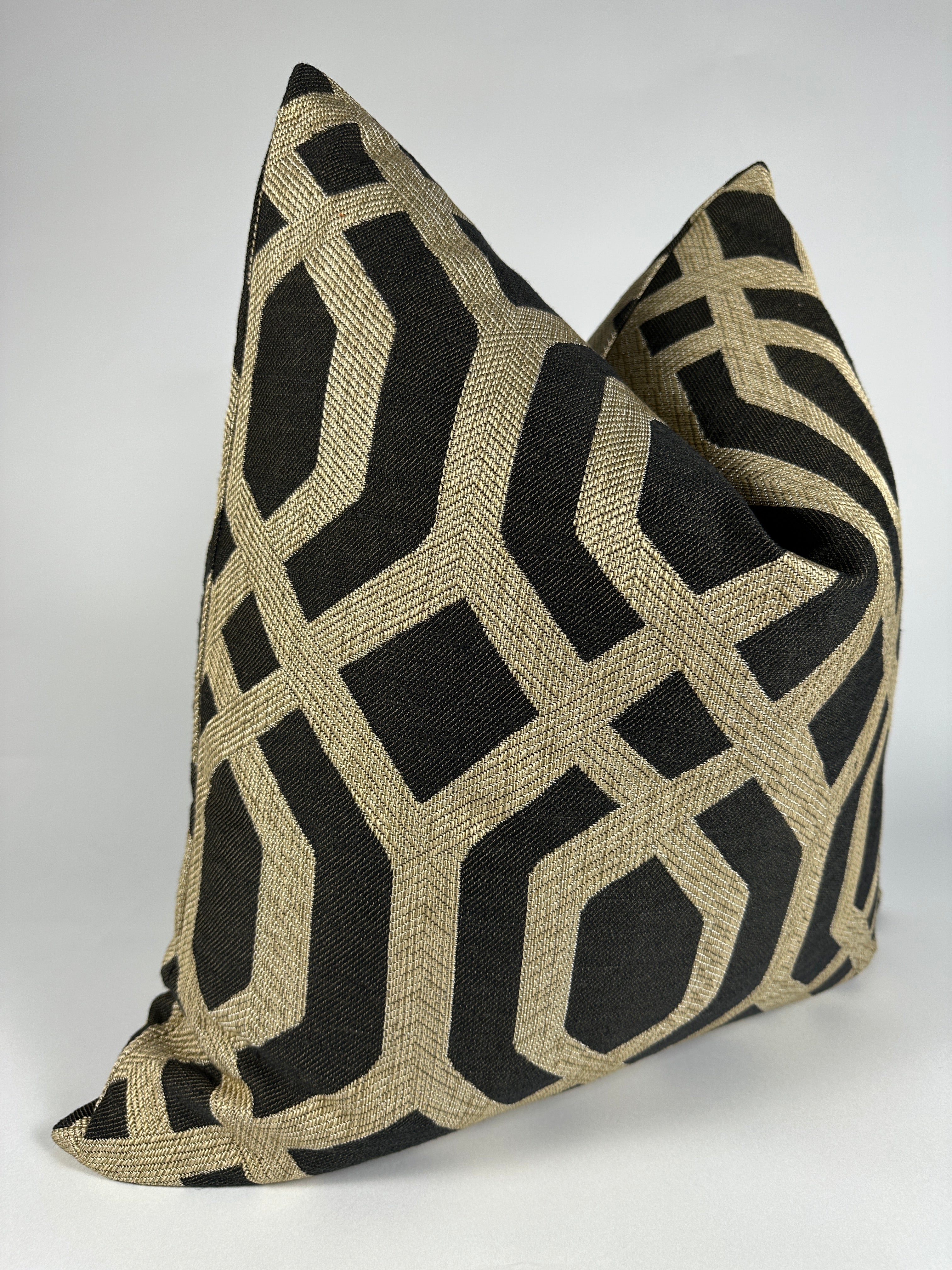 Black and Tan Block Trellis Pillow Cover Love, Ravin Collection
