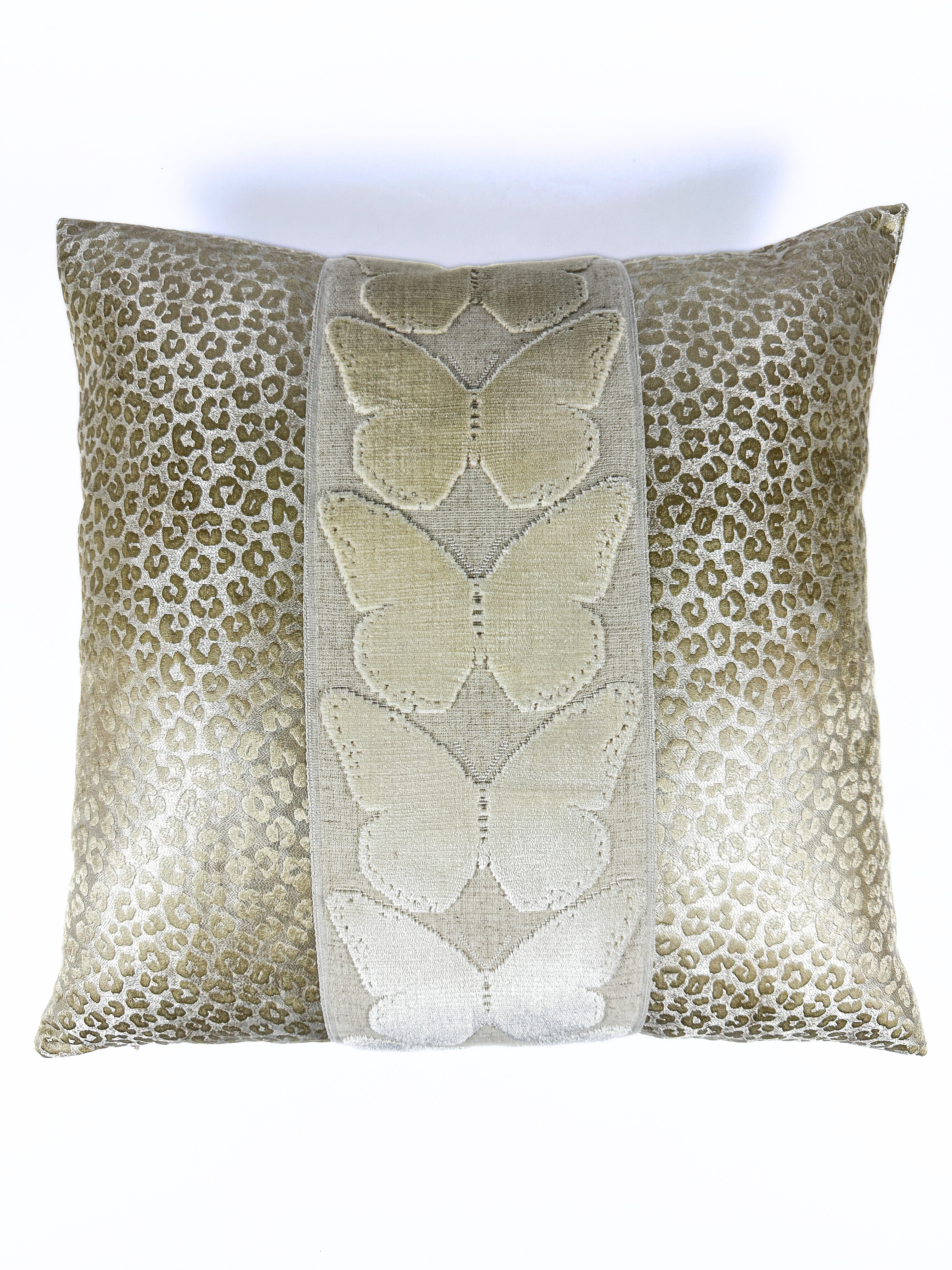 Champagne Leopard and Ivory Butterfly Pillow Cover Love, Ravin Collection