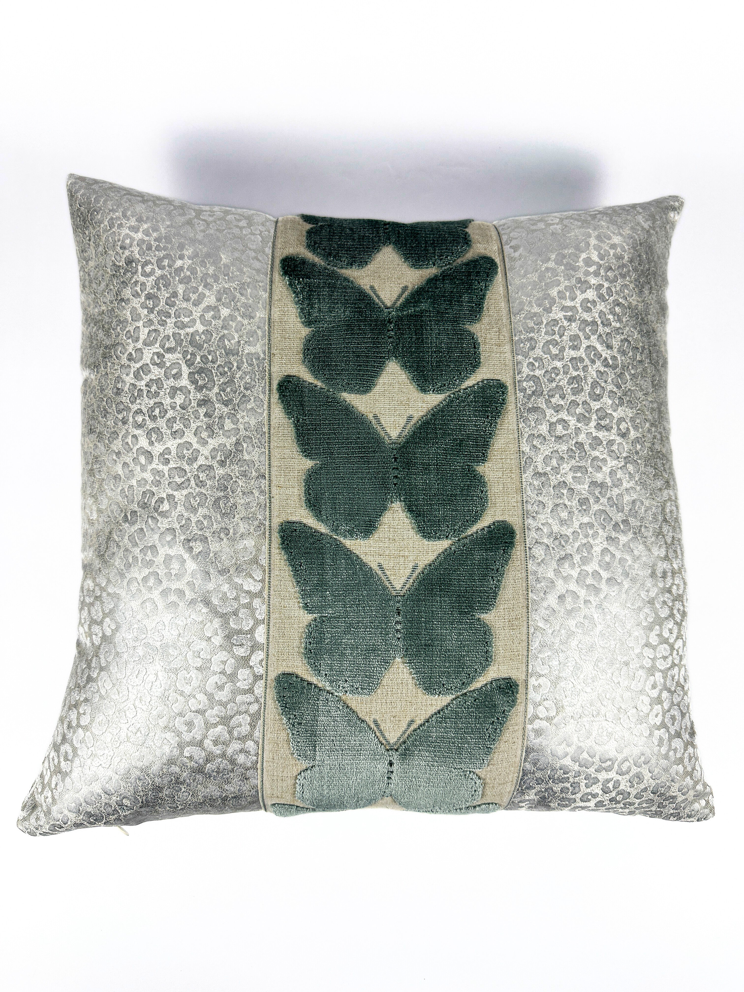 Silver Leopard and Spa Butterfly Pillow Cover Love, Ravin Collection